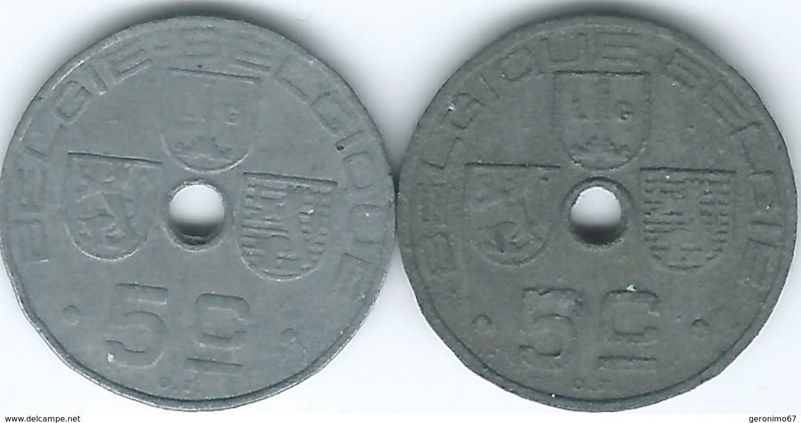 Belgium - Leopold III - 1941 - 5 Centimes - Zinc Coins - (KM123 & KM124) - 5 Centesimi