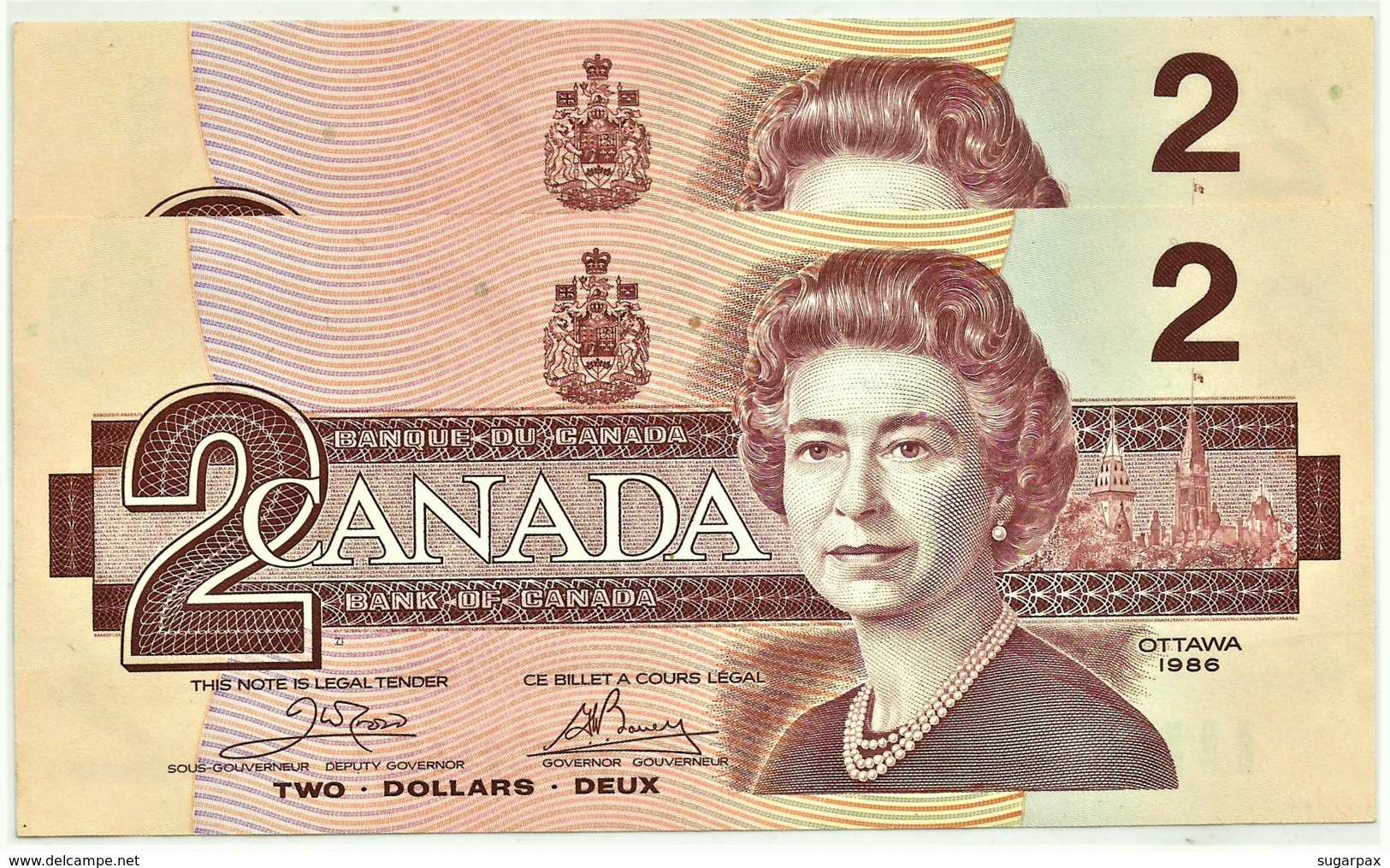 CANADA - 2 X 2 Dollars Consecutive Numbers - 1986 - Pick: 94.a - Unc. - Sign. Crow / Bouey - Canada