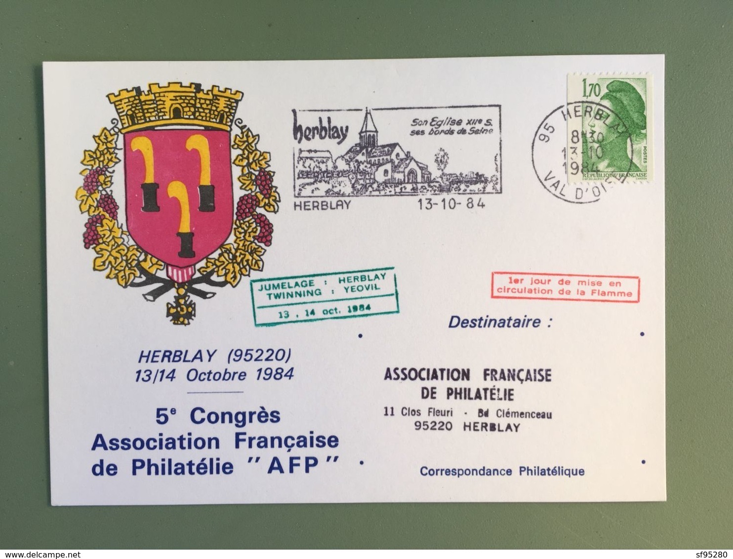 5EME CONGRES ASSOCIATION FRANCAISE DE PHILATELIE HERBLAY 13/14 OCTOBRE 1984 JUMELAGE HERBLAY YEOVIL - Covers & Documents