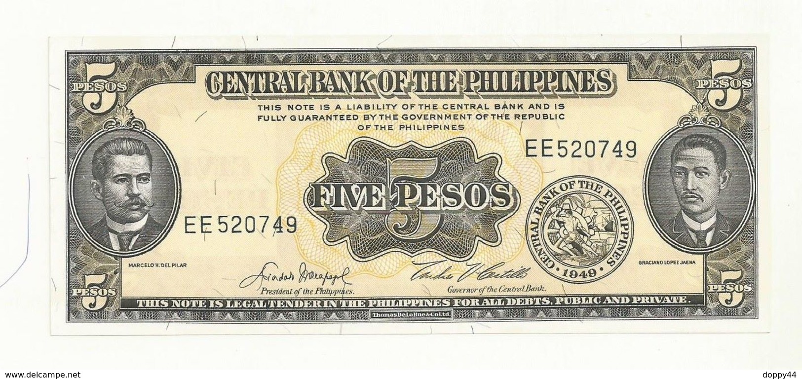 BILLET  NEUF  PHILIPPINES    5 PESOS  ANNEE  1949    SUPERBE CRAQUANT. - Philippines