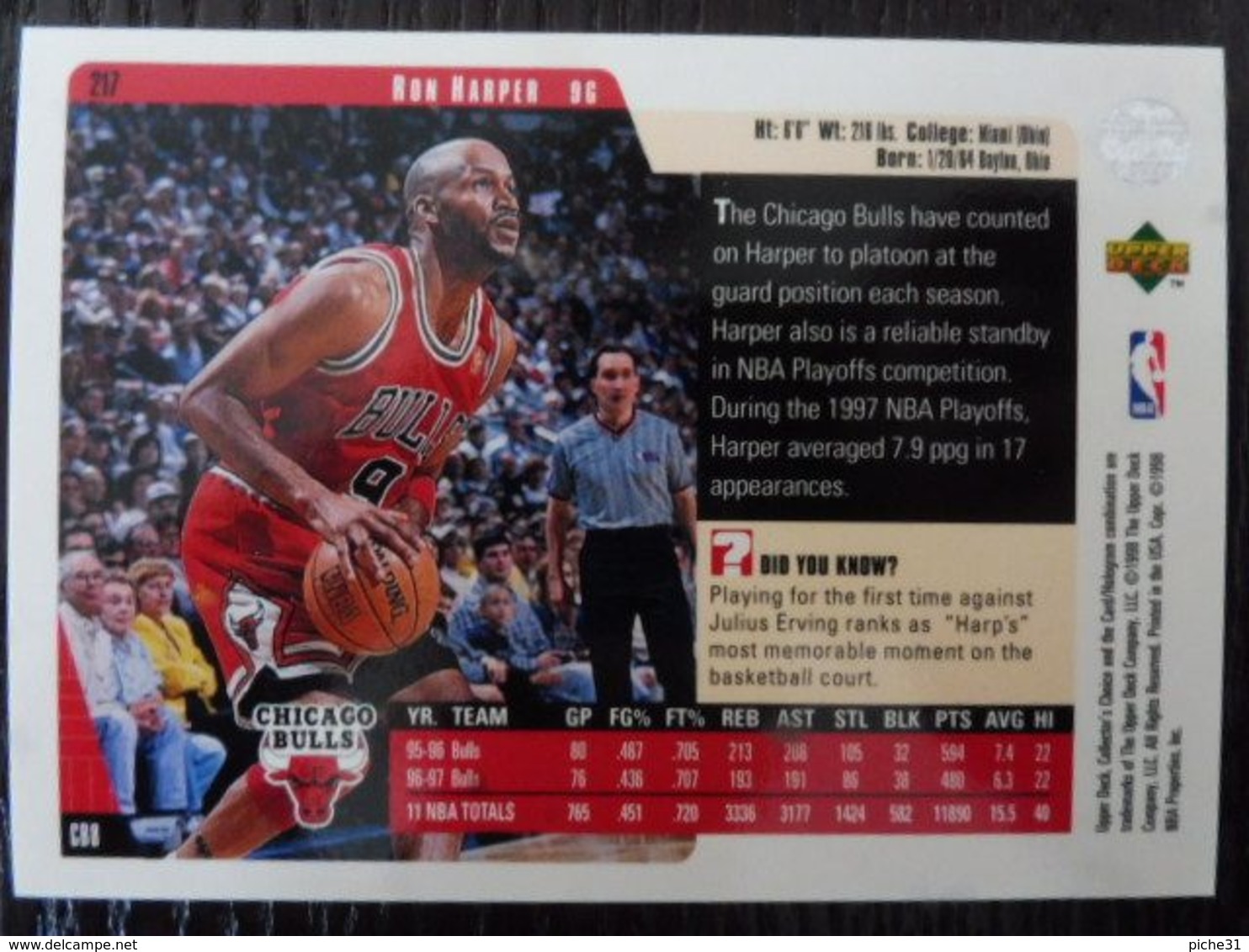 NBA - UPPER DECK 1997 - BULLS - RON HARPER - 1990-1999
