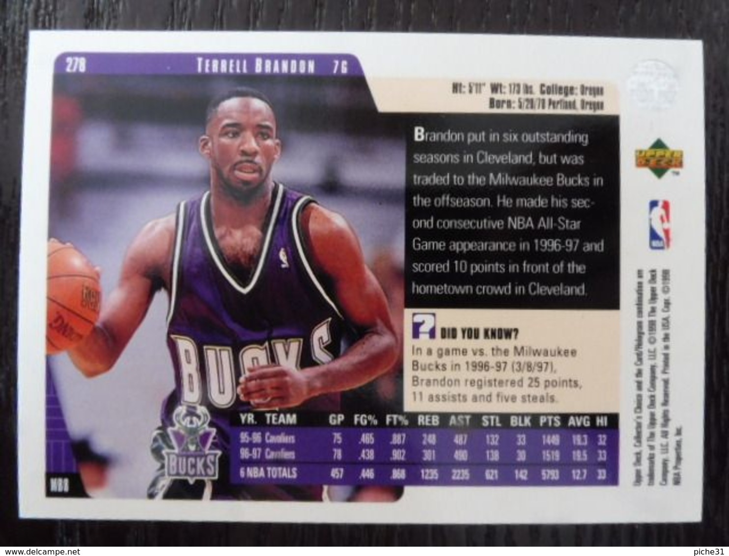 NBA - UPPER DECK 1997 - BUCKS - TERRELL BRANDON - 1990-1999