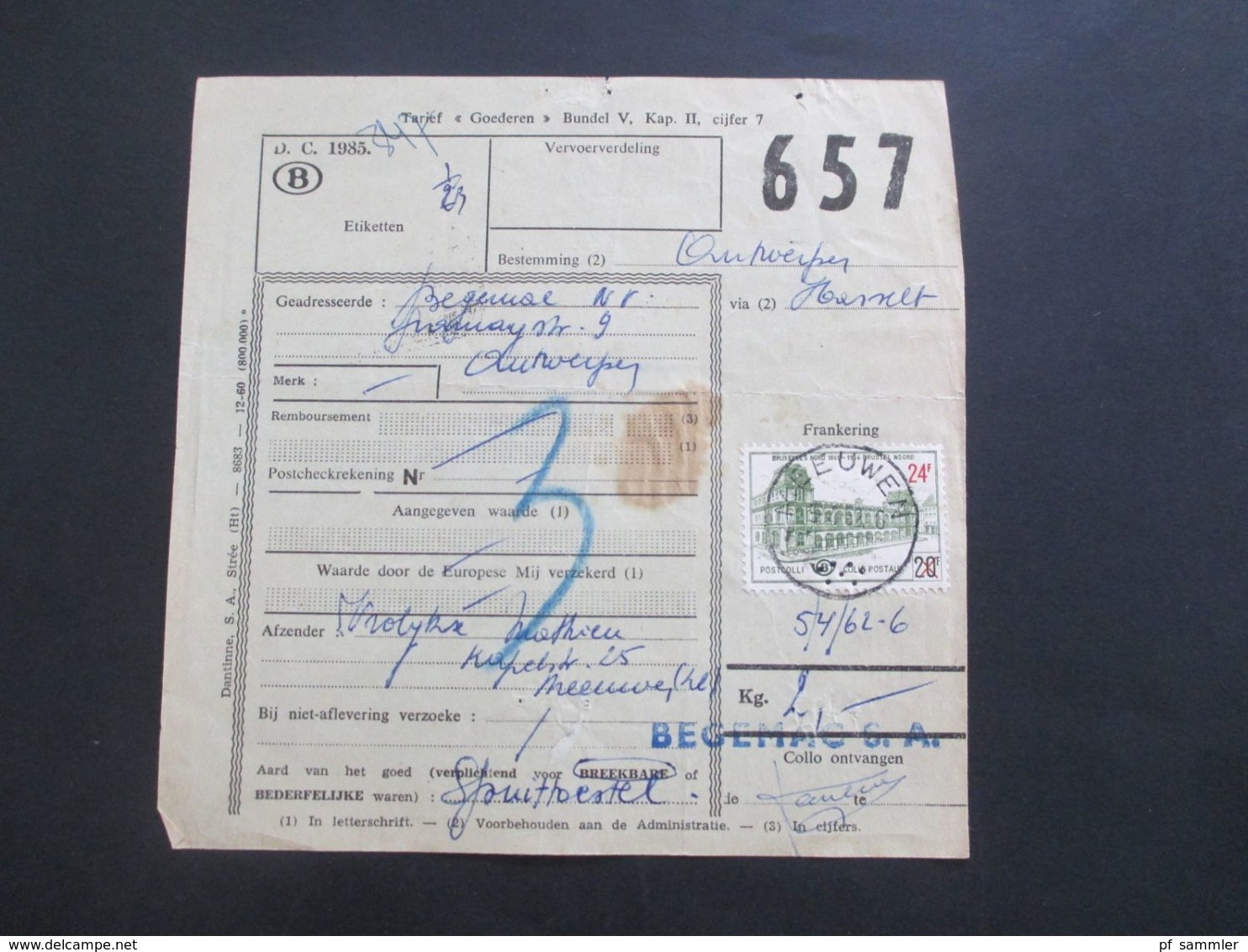 Belgien 1962 / 63 Bahnpost / Paketkarten 26 Stk. verschiedene Stempel / Stöberposten