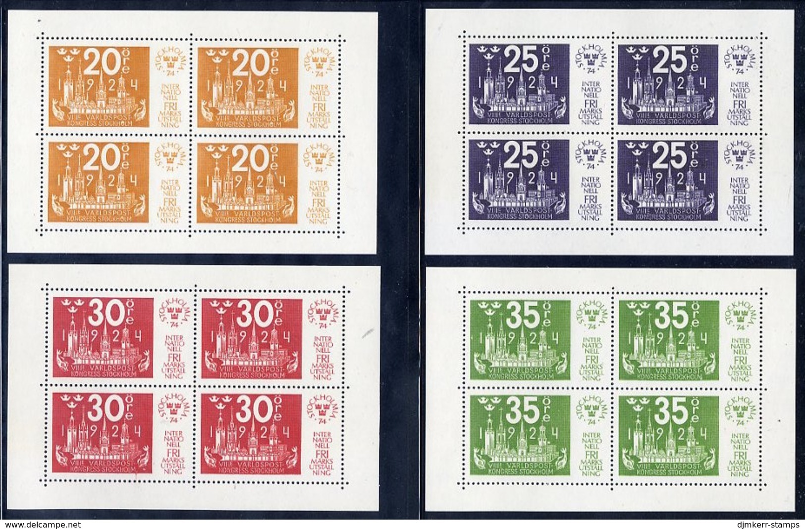 SWEDEN 1974 STOCKHOLMIA '74 Set Of 4 Blocks MNH / **.  Michel Blocks 2-5 - Blocks & Kleinbögen