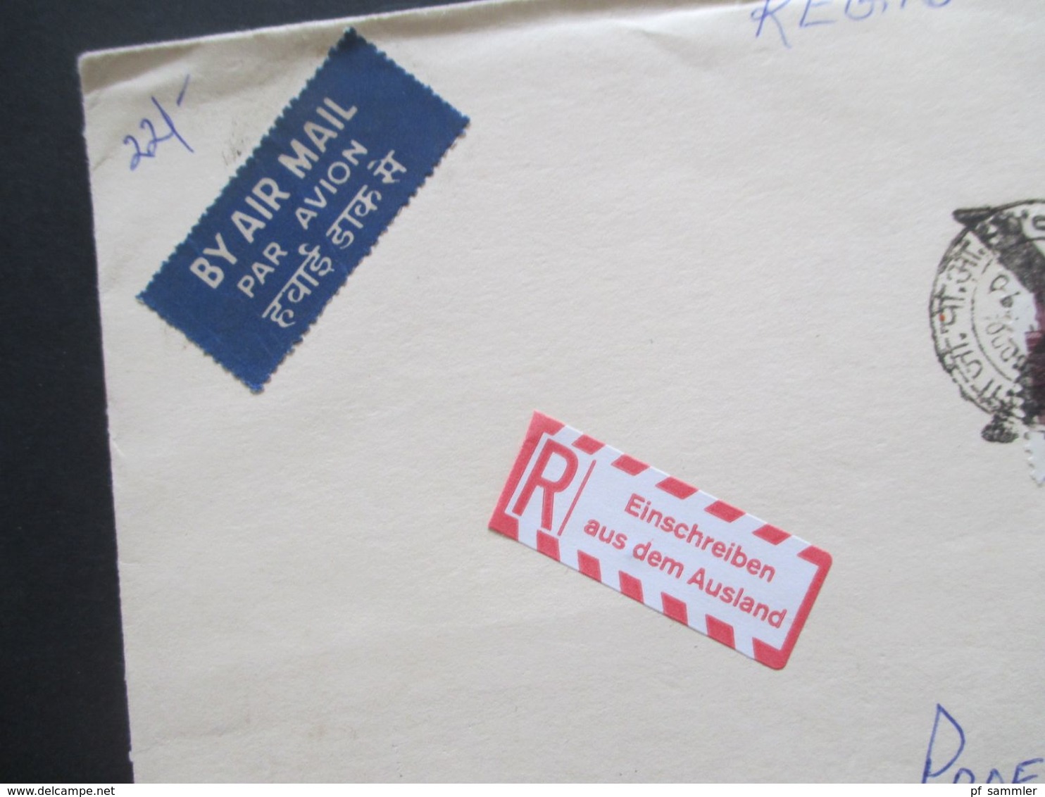 Indien Um 1989 Aufkleber Einschreiben Aus Dem Ausland By Air Mail / Luftpost Alle Nach Hannover Gelaufen! - Briefe U. Dokumente