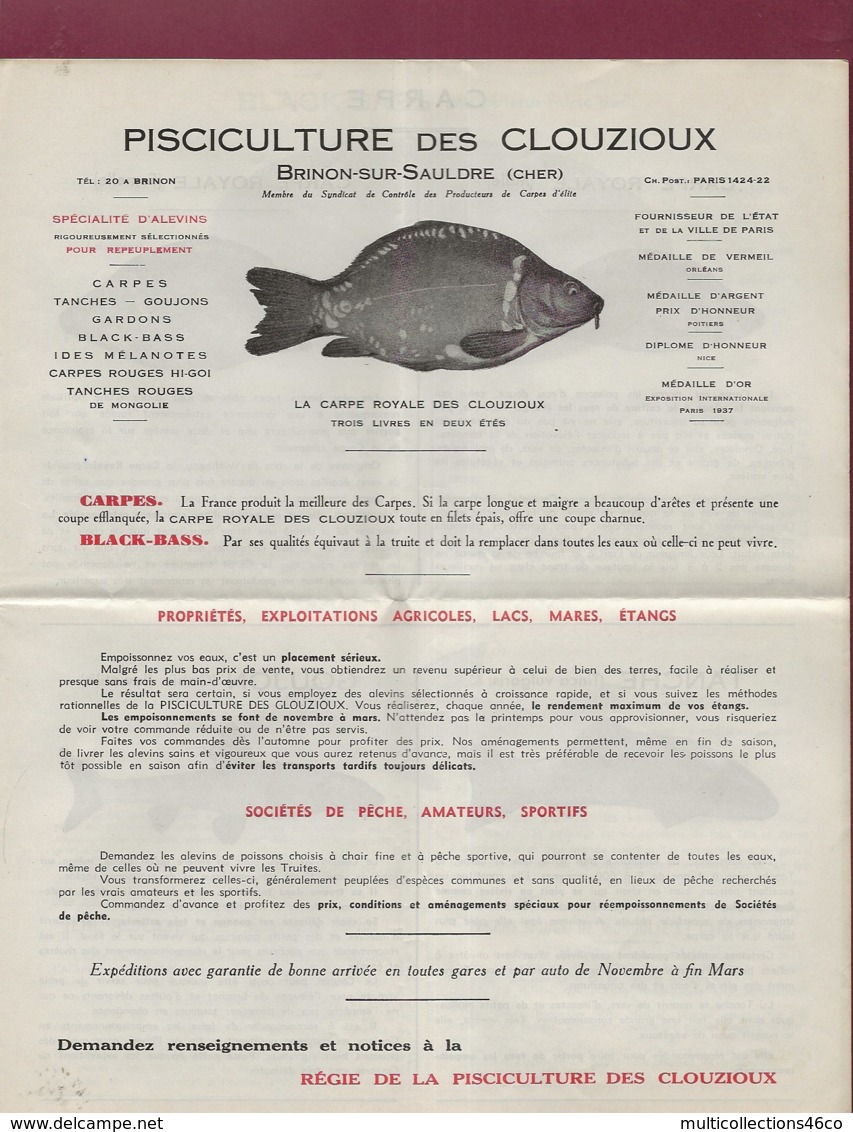 050620 - 18 BRINON SUR SAULDRE 1949 PISCICULTURE DES CLOUZIOUX Pêche Carpe Réempoissonnement étang MEYRIGNAC L'EGLISE 19 - Brinon-sur-Sauldre