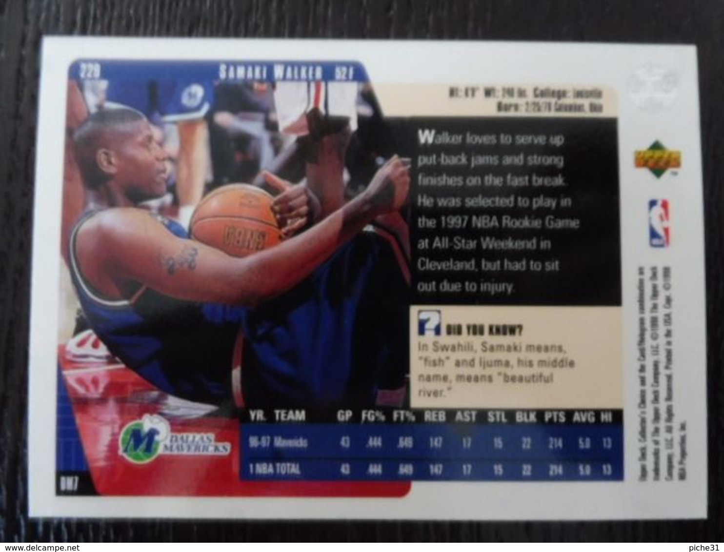 NBA - UPPER DECK 1997 - MAVERICKS - SAMAKI WALKER - 1990-1999