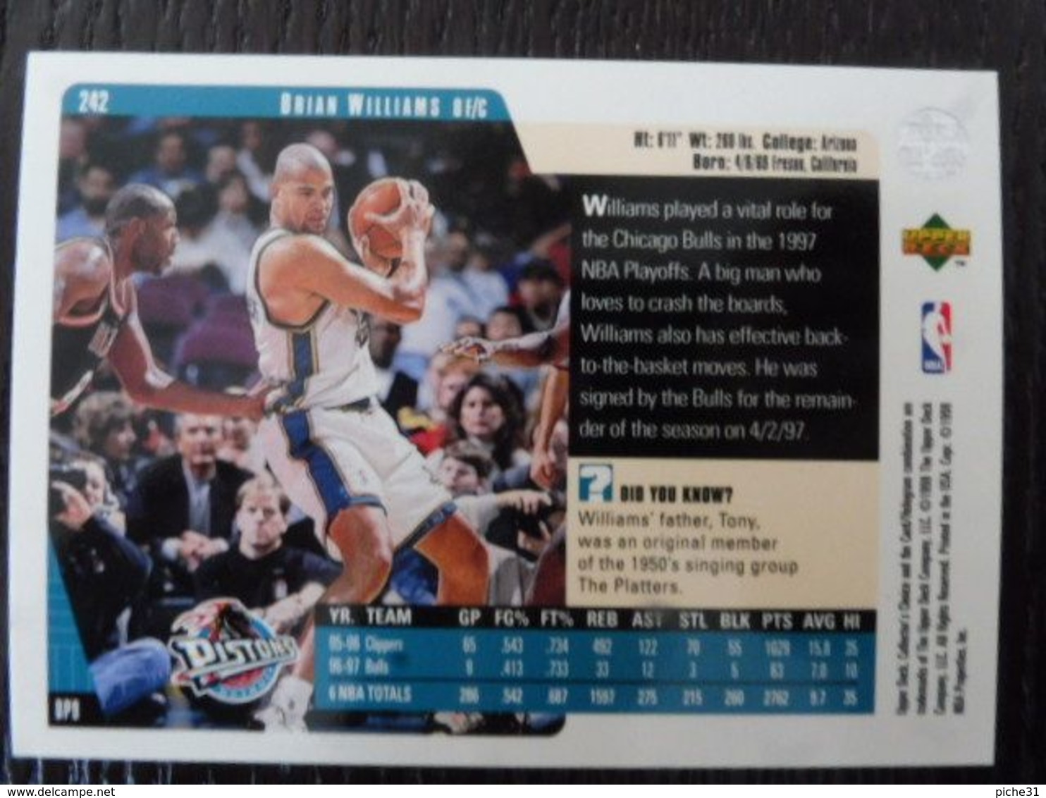 NBA - UPPER DECK 1997 - PISTONS - BRIAN WILLIAMS - 1990-1999