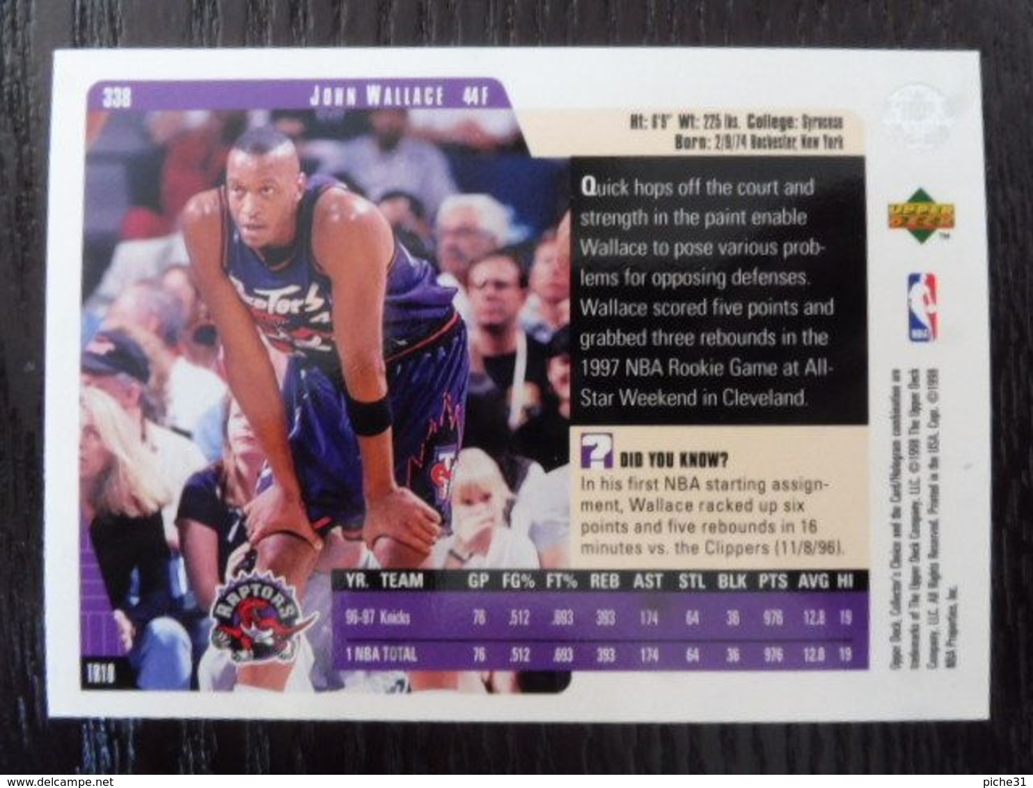 NBA - UPPER DECK 1997 - RPATORS - JOHN WALLACE - 1990-1999