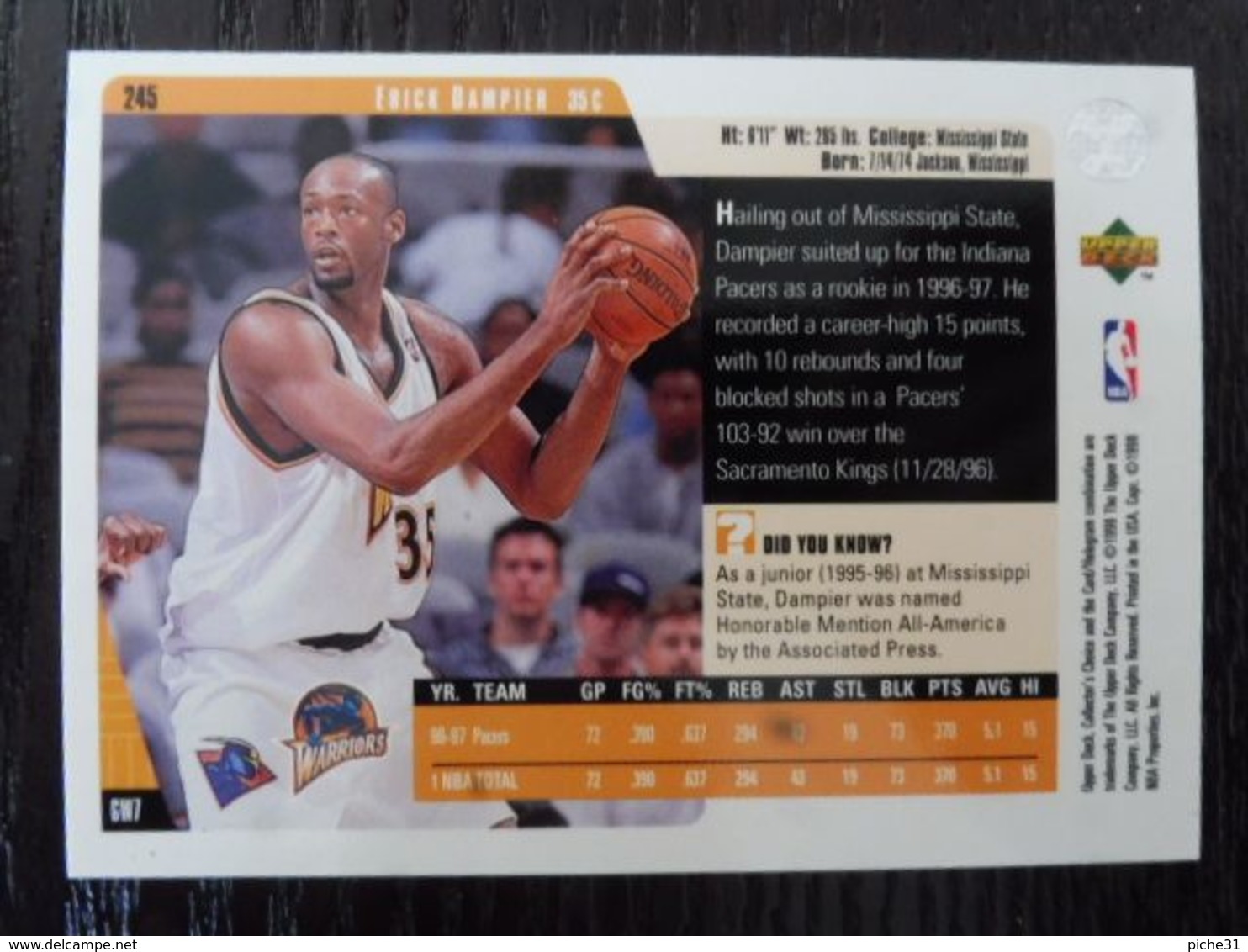 NBA - UPPER DECK 1997 - WARRIORS - ERICK DAMPIER - 1990-1999