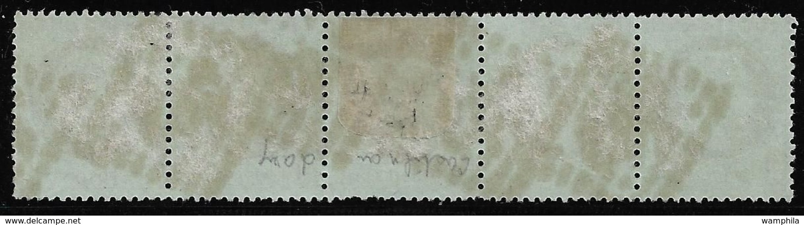 France N°25a Olive Bande De 5 Obl.GC 763 Castelnaudary (10) Cote 140€ - 1863-1870 Napoléon III. Laure