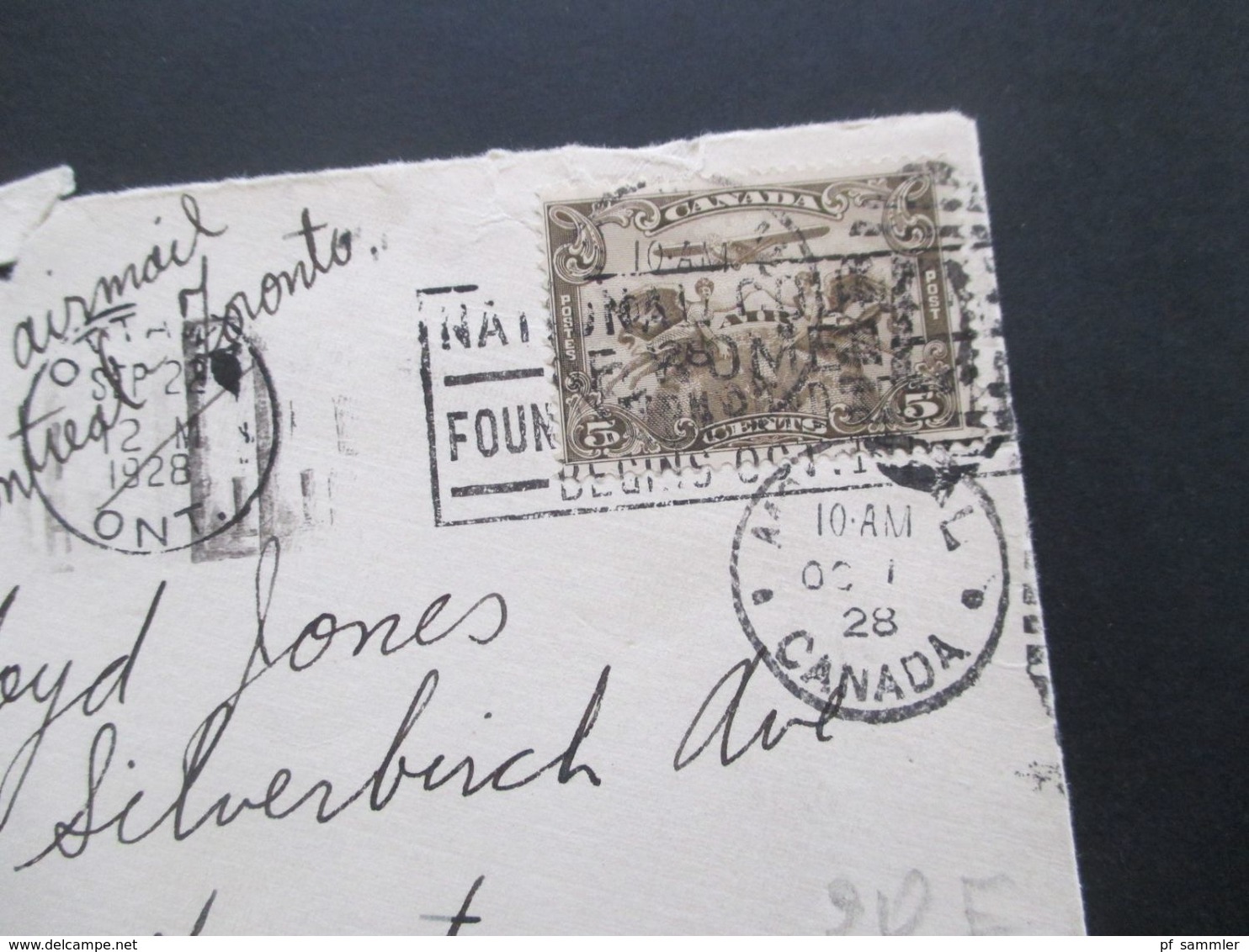 Kanada 1928 Via 1st Airmail Montreal - Toronto Stempel This Mail Was Carried By Postal Airplane To Montreal - Brieven En Documenten