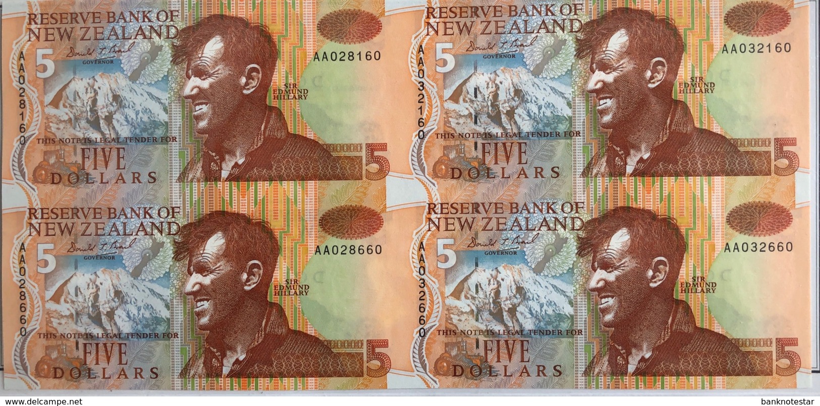 New Zealand 5 Dollars, P-177c (1992) - Uncut Sheet Of 4 Pcs. Incl. Folder - AA Serial - Nouvelle-Zélande