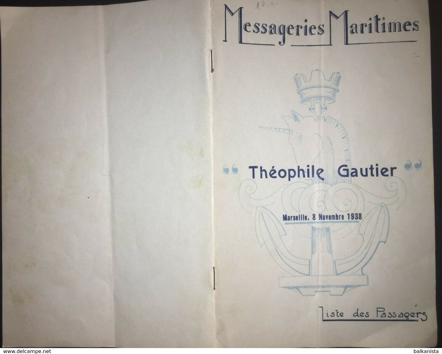 Messageries Maritime Theophile Gautier Marseille 8 Novembre 1938 Passenger List - World