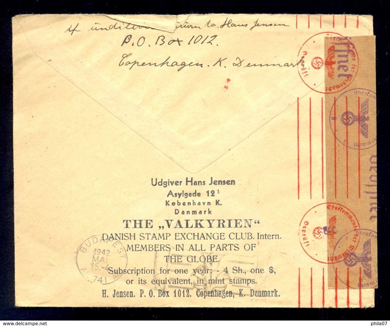 DENMARK - Cover With Nice Header 'The Valkyrien' Sent From Kobenhavn To Budapest 1942. OKW Censorship, - Cartes-maximum (CM)