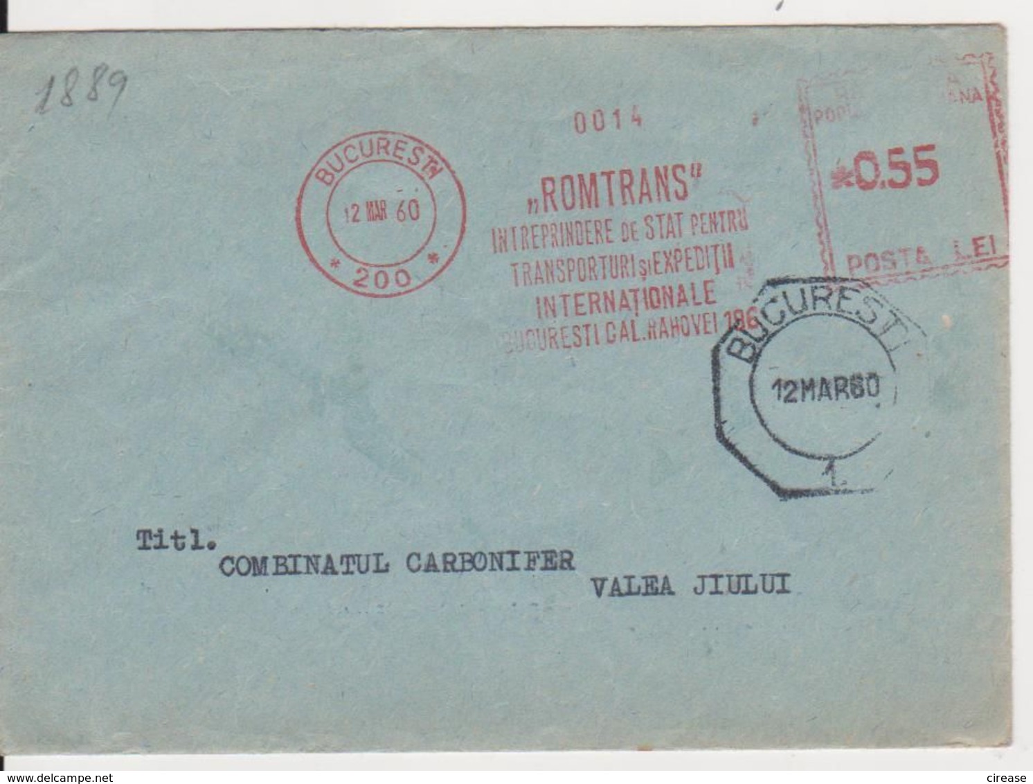 BUCURESTI AMONT 0,55, ROMTRANS INTERNATIONAL TRANSPORT RED MACHINE ATM STAMPS, ROMANIA 1960 - Franking Machines (EMA)