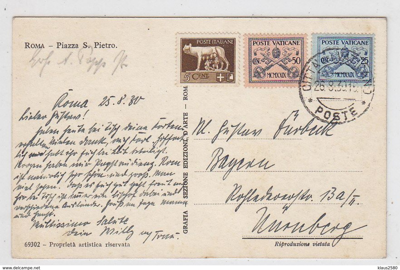 Vatikan 1930 S/w AK Nach Nürnberg - Storia Postale