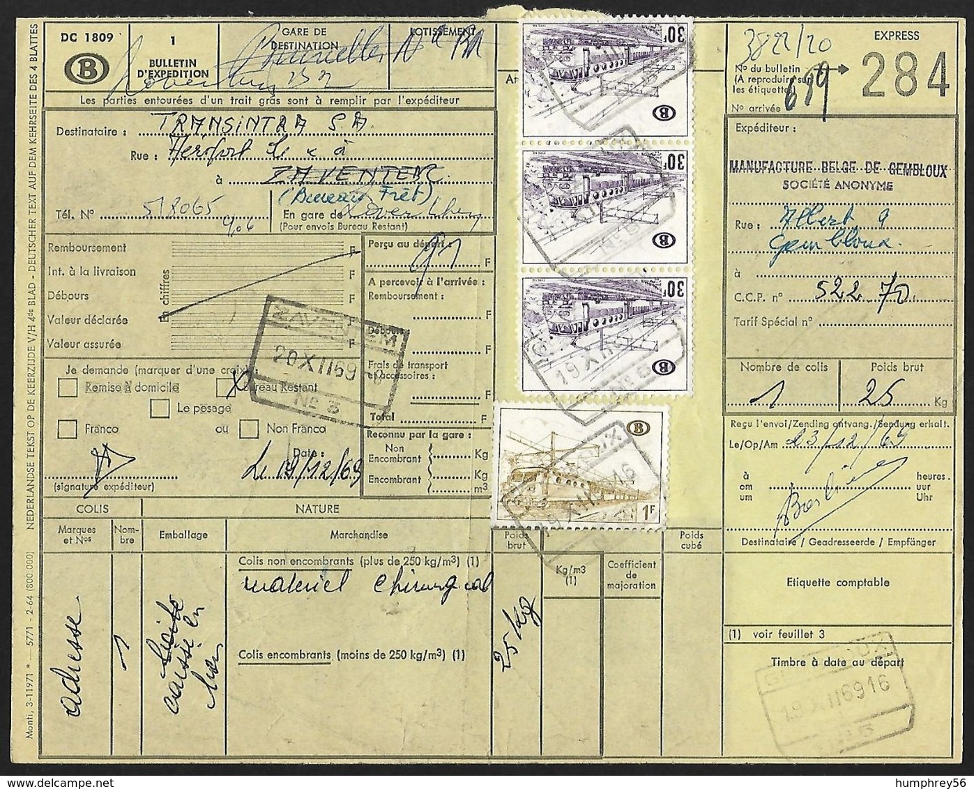 1968 - BELGIË/BELGIQUE/BELGIEN - Document - Michel 325x+336x - Y&T 378+389 + GEMBLOUX & ZAVENTEM - Documents & Fragments