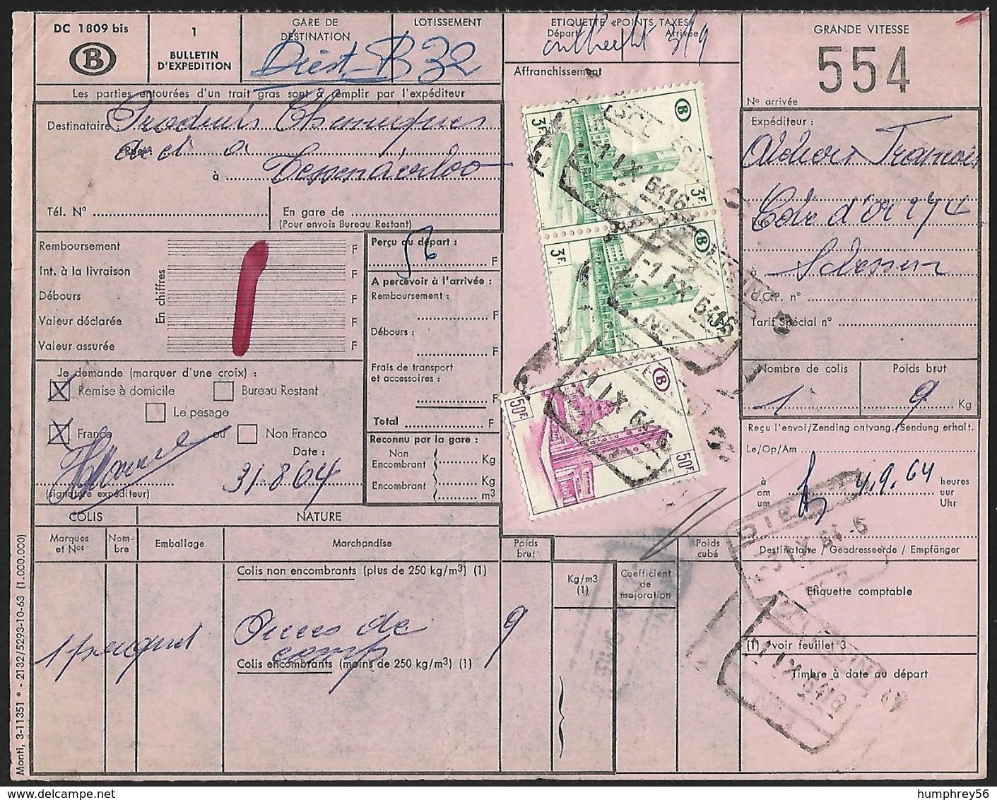 1954 - BELGIË/BELGIQUE/BELGIEN - Document - Michel 302+315 - Y&T 338+349 + SCLESSIN & DIEST - Documents & Fragments