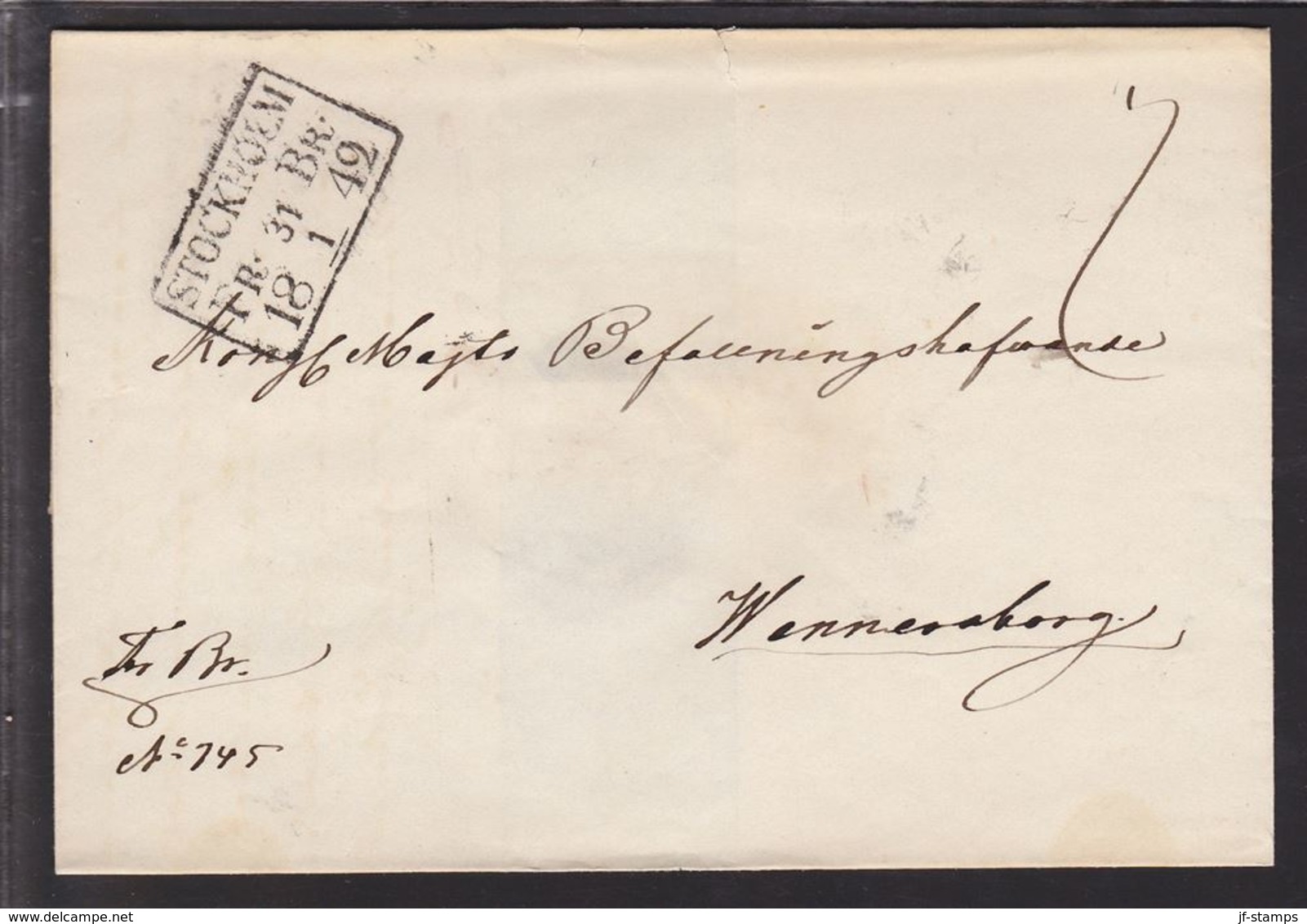 1847. SVERIGE. STOCKHOLM  FR BR 31 1 1842. To Wenersborg. () - JF111051 - ... - 1855 Vorphilatelie