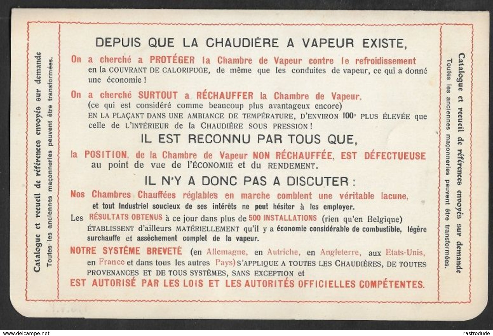 1910 BELGIQUE - PRÉOBLITÉRÉ 1C A GAND IMPRIMÉ ILLUSTRÉ PUBLICITÉ  - GENERATEURS A VAPEUR - CHAUDIÈRE - CHAMBRE DE VAPEUR - Rollini 1910-19