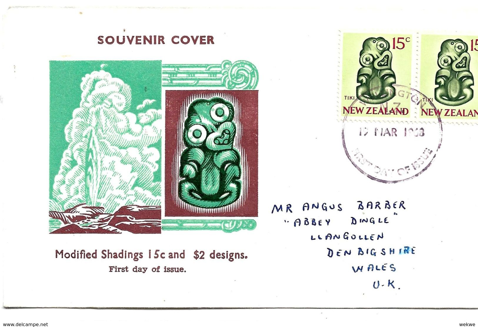 NZ183 / NEUSEELAND - Maori-Symbol, -tiki Of Greenstone, FDC 1968 Nach England - Briefe U. Dokumente