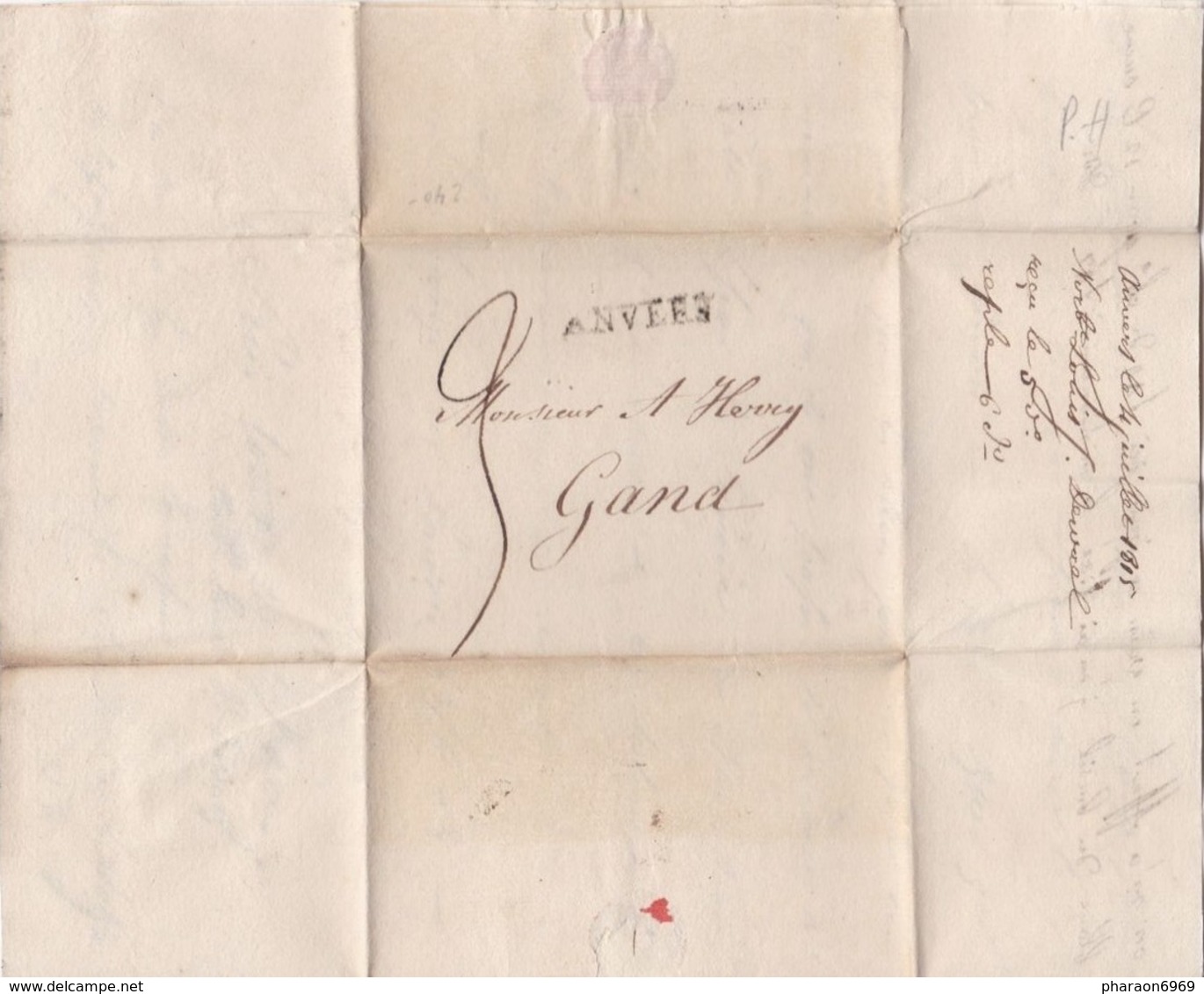 Courrier 1815 Anvers à Gand Griffe Anvers - 1815-1830 (Dutch Period)