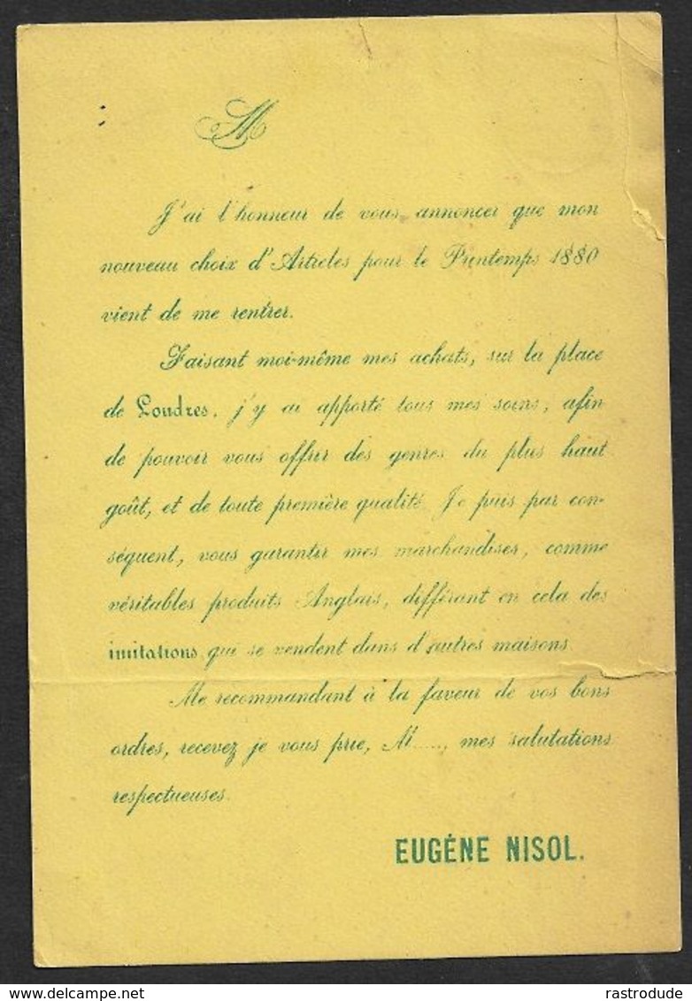 1880 BELGIQUE - 1C - IMPRIMÉ  PUBLICITÉ BONNETERIE, CHEMISERIE & FANTASIES ANGLAISES - ENGLISH WAREHOUSE - GRAND MAGASIN - 1869-1888 Lying Lion