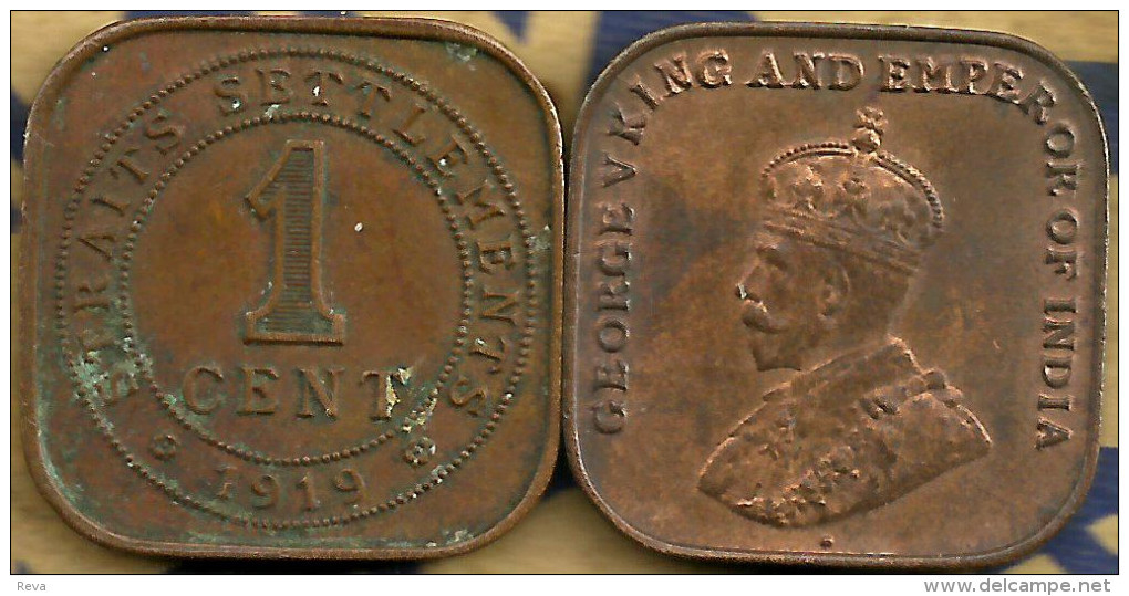 STRAITS SETTLEMENTS 1 CENT NAME FRONT KGV HEAD BACK 1920 F+ KM32 READ DESCRIPTION CAREFULLY !!! - Andere - Azië