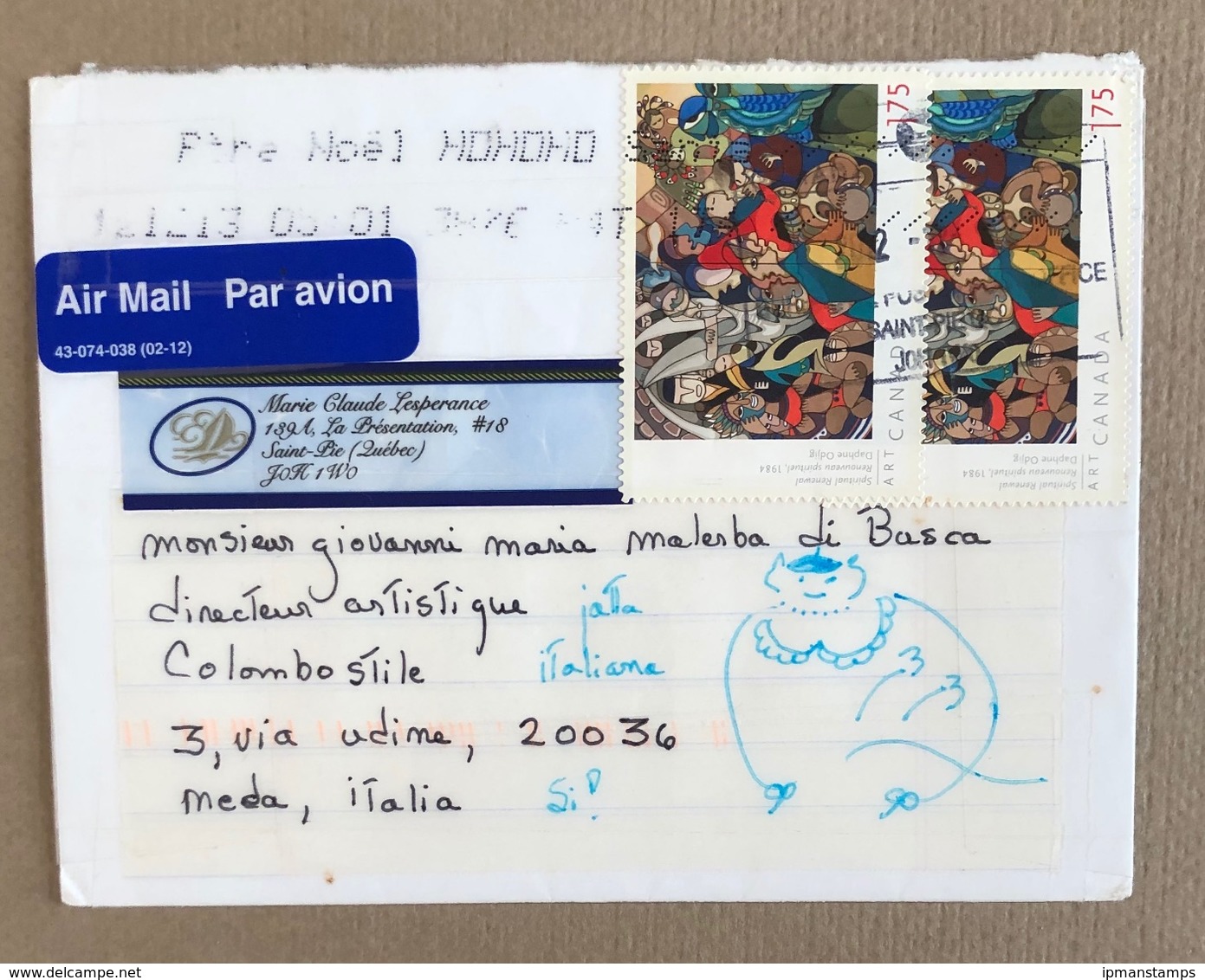 STORIA POSTALE, BUSTA DI POSTA AEREA - POSTAL HISTORY, AIR MAIL LETTER, ANNO/YEAR 2011 CANADA TO ITALY - Postal History