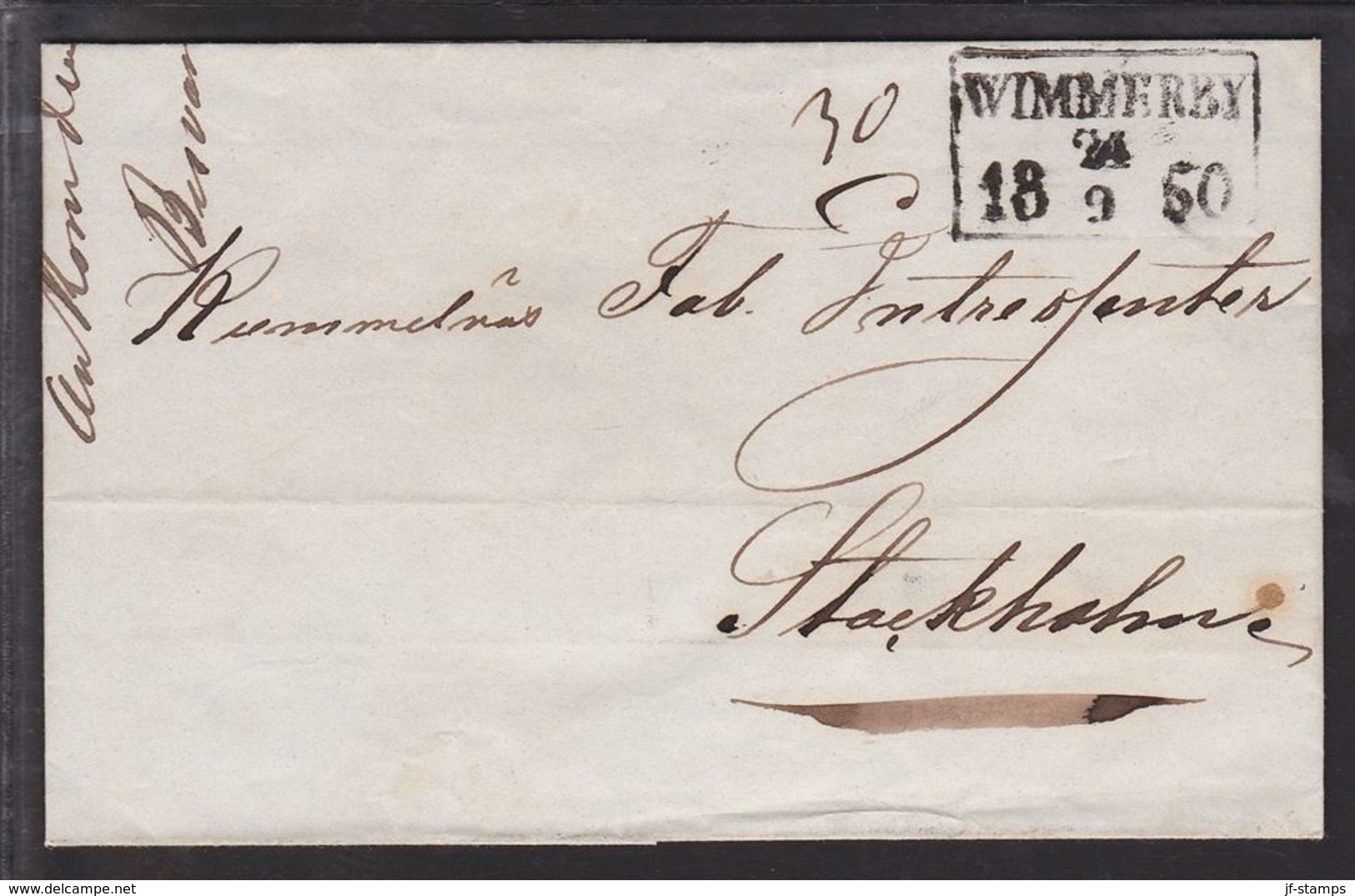 1850. SVERIGE. _WIMMERBY 24 9 1850.__ To Stockholm. () - JF109727 - ... - 1855 Vorphilatelie