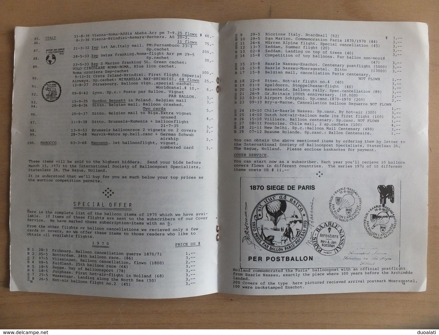 Balloonpost Bulletin February 1971 No. 5 Hague Holland International Society Of Balloonpost Specialists - Air Mail And Aviation History