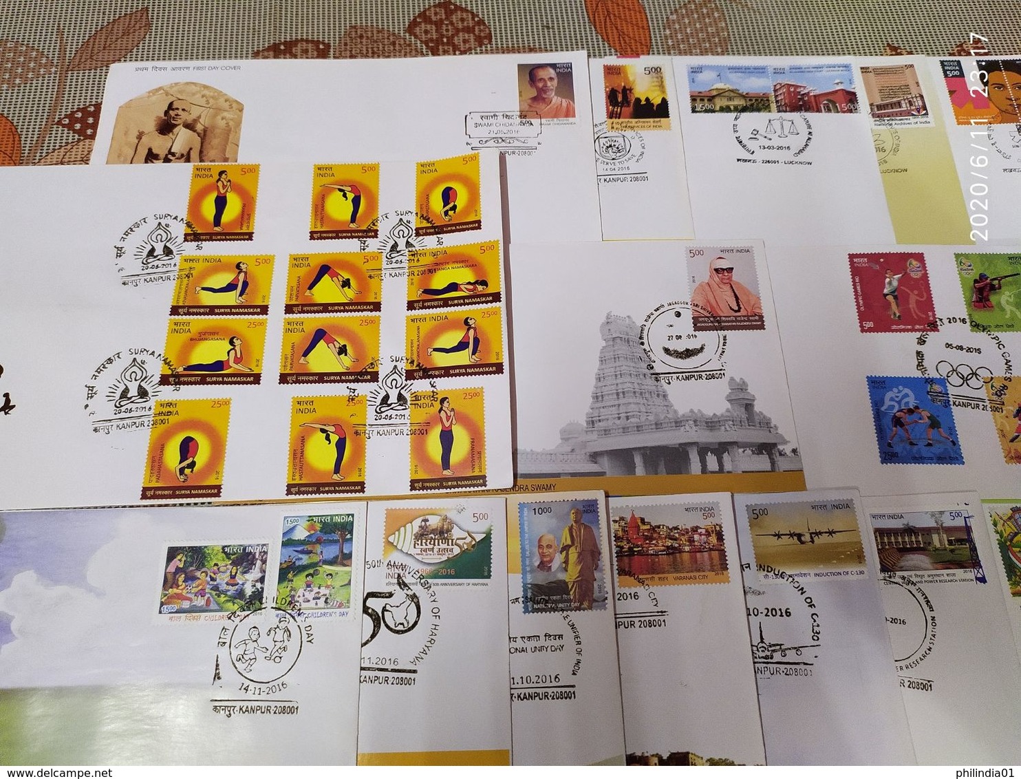 India 2016 Year Pack Of 36 FDCs On Olympic Games Birds Yogasan Joints Issue Wildlife Orchids Metal Craft - Années Complètes