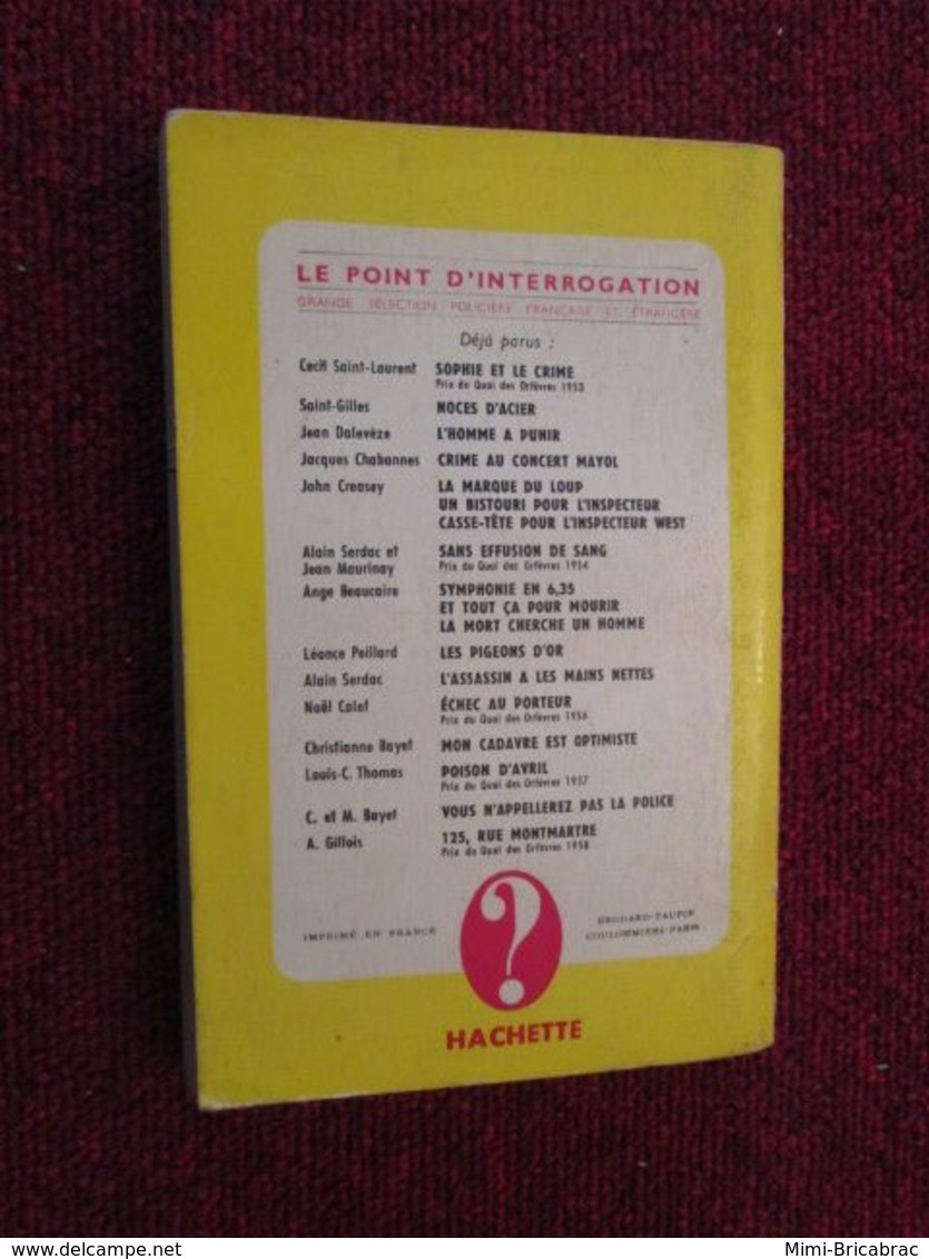 POL2013/1 : ROMAN POLICIER / HACHETTE POINT D'INTERROGATION / ON NE TUE PAS POUR S'AMUSER 1959 J MARCILLAC - Hachette - Point D'Interrogation