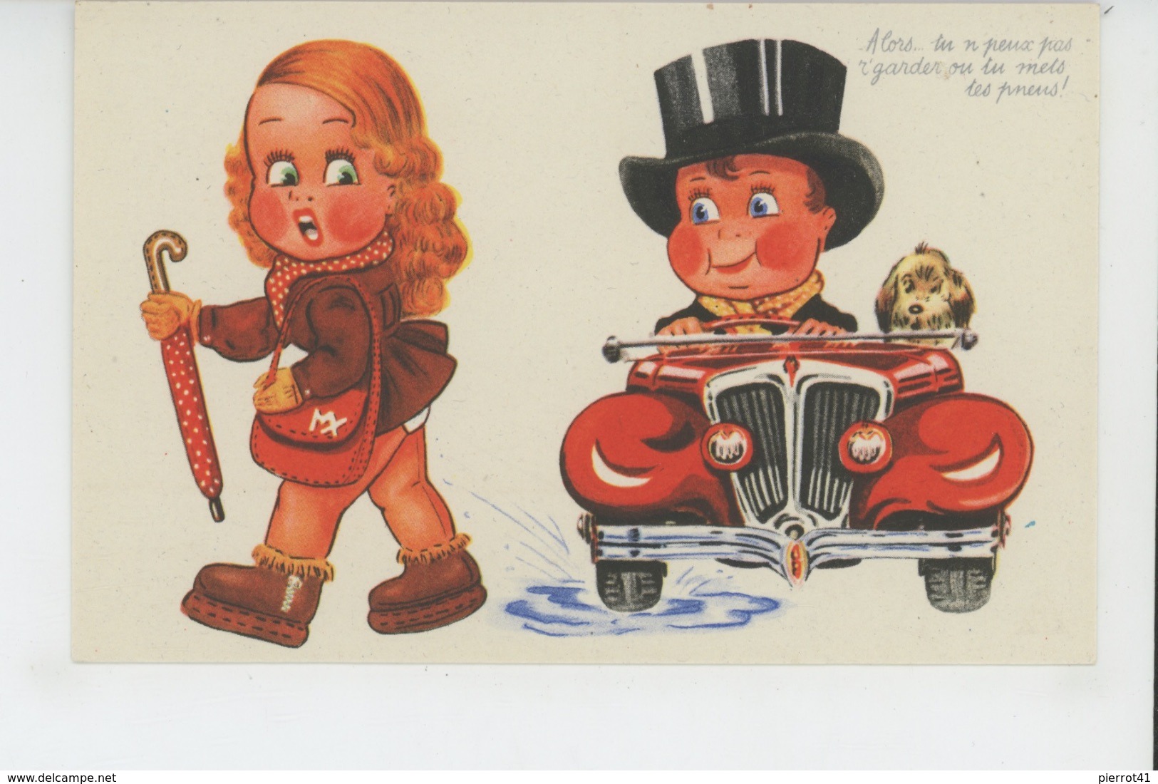 Illustrateur ENFANTS - LECLERC - Jolie Carte Fantaisie Enfants Automobile Et Chiens - Leclerc
