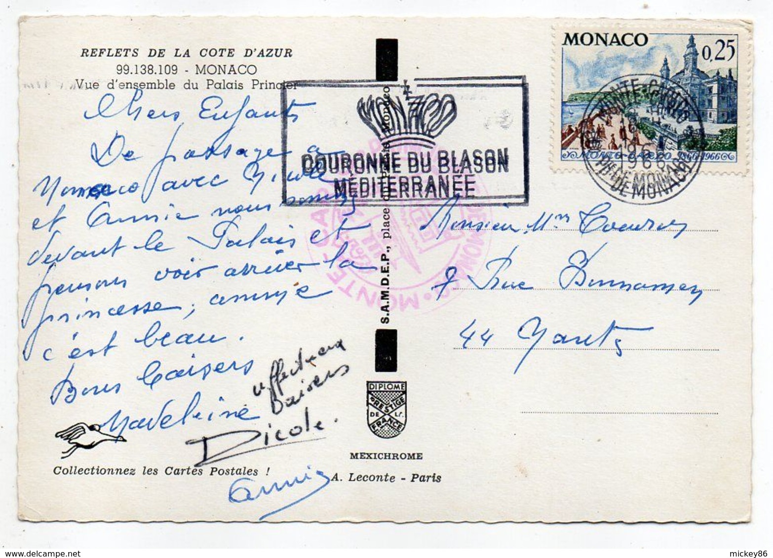 Monaco -- Tp Seul Sur Carte Postale Palais Princier--cachet ,flamme Avec Double Passages........à Saisir - Covers & Documents