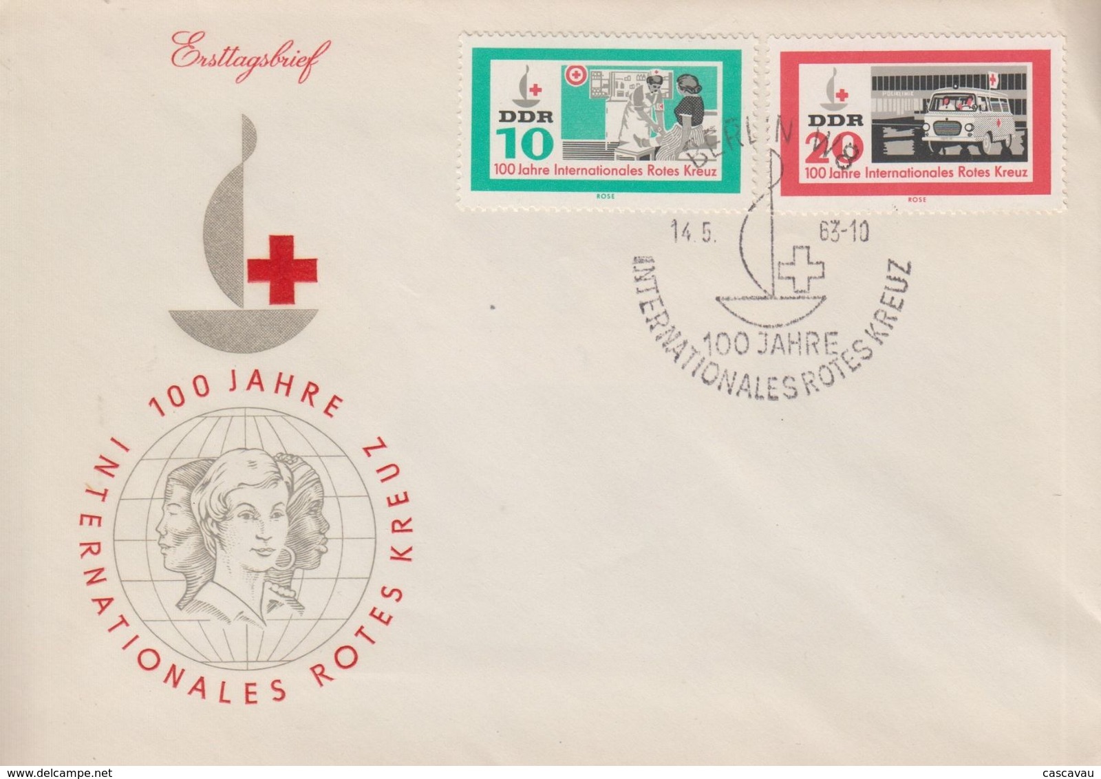 Enveloppe  FDC  1er  Jour  ALLEMAGNE  DDR   Centenaire   CROIX  ROUGE   1963 - 1950-1970