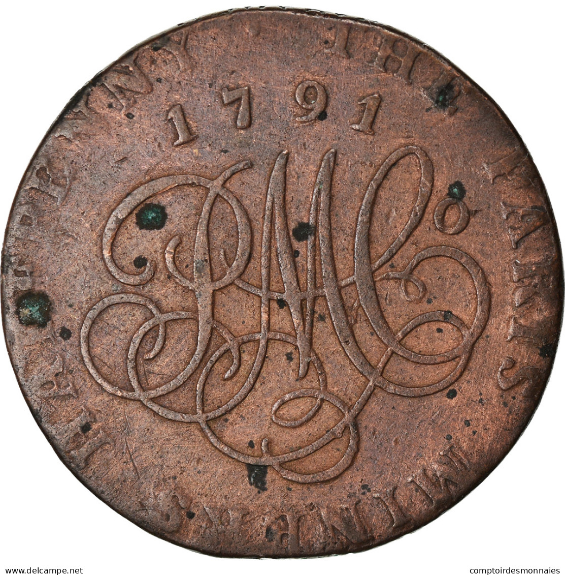 Monnaie, Grande-Bretagne, Anglesey, Paris Miners, Halfpenny Token, 1791, TTB - Other & Unclassified