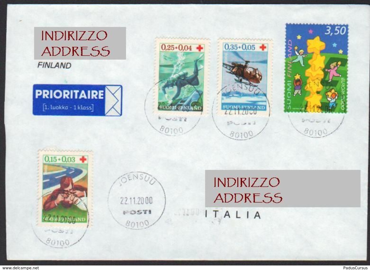 Finland Italia Joensuu 22 11 2000 Red Cross Europa Charity Croce Rossa Beneficenza Croix Rouge Bienfaisance LET00001 - Cartas & Documentos