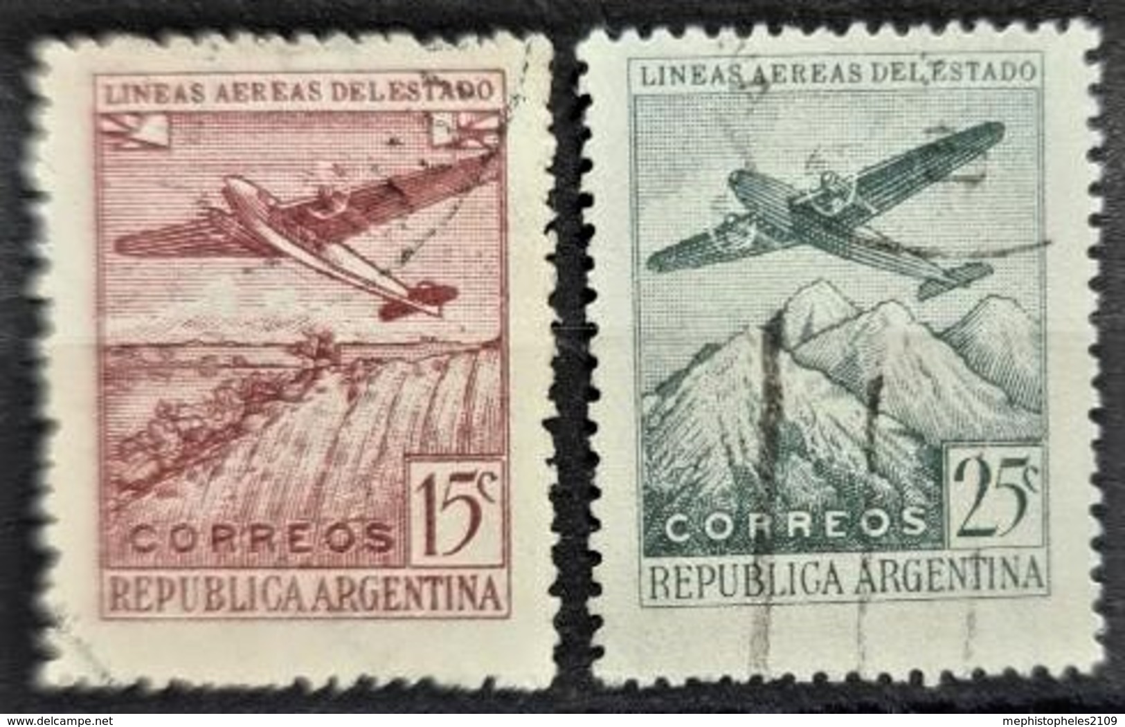 ARGENTINA 1946 - Canceled - Sc# C45, C46 - Airmail 15c 25c - Airmail