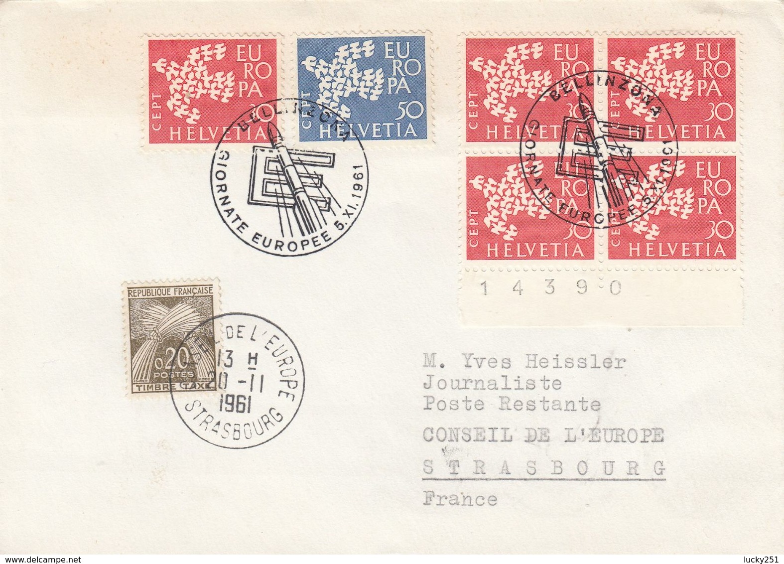 Suisse - 05/11/1961 - Europa -  Lettre De Bellizona Pour Strasbourg - Lettres & Documents