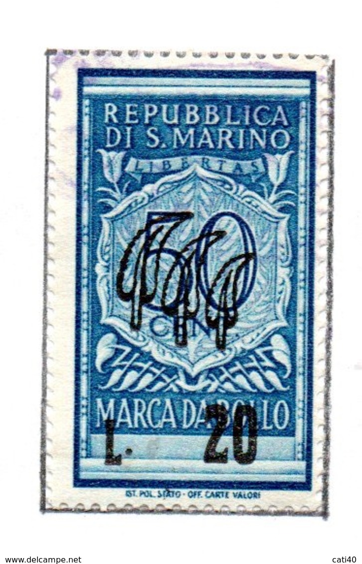 REPUBBLICA DI SAN MARINO MARCA DA BOLLO   L. 20/50 - Revenue Stamps
