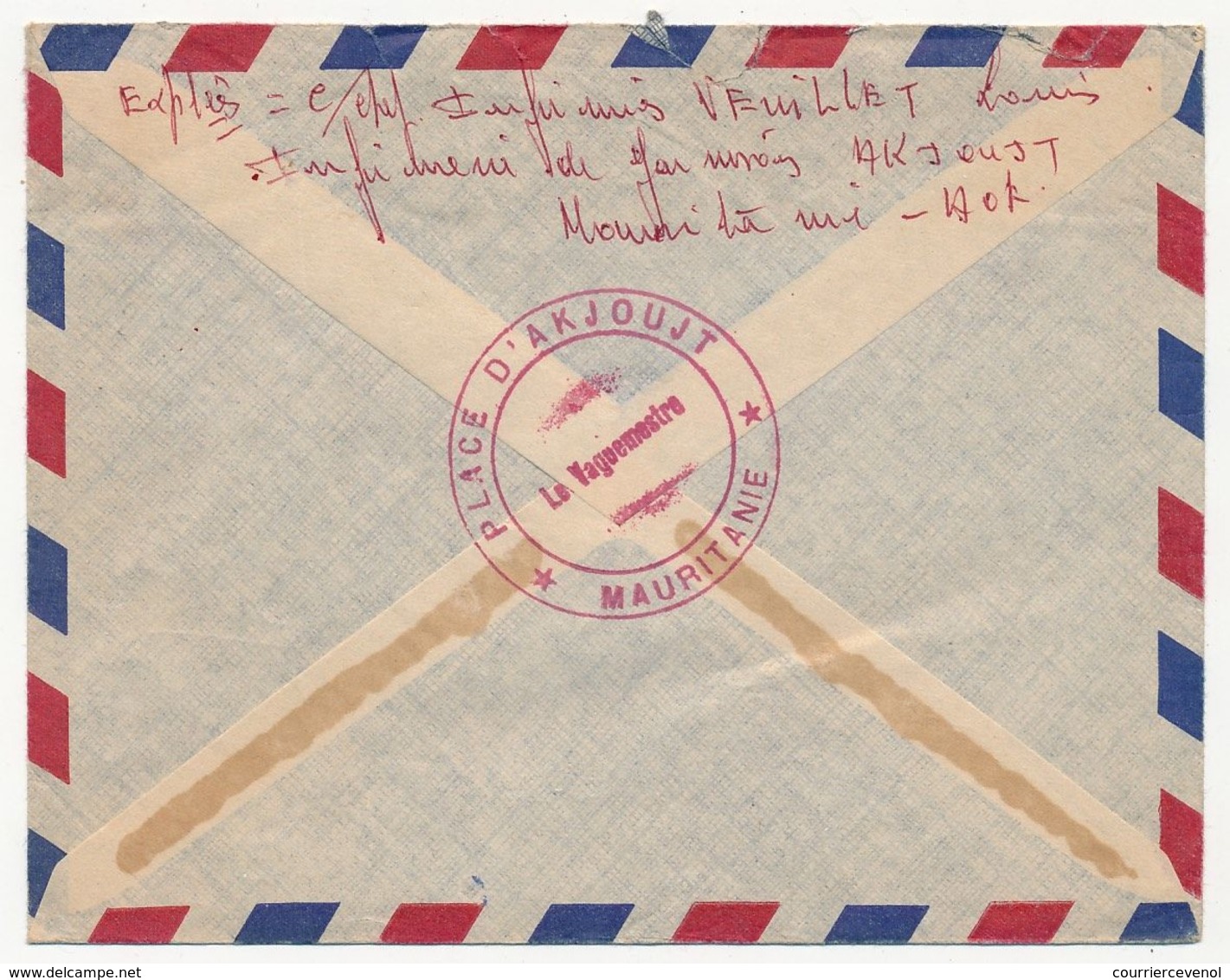 AOF MAURITANIE - Enveloppe Cachet Rouge "Place D'Akjoujt - Mauritanie - Le Vaguemestre" 1958 - Covers & Documents