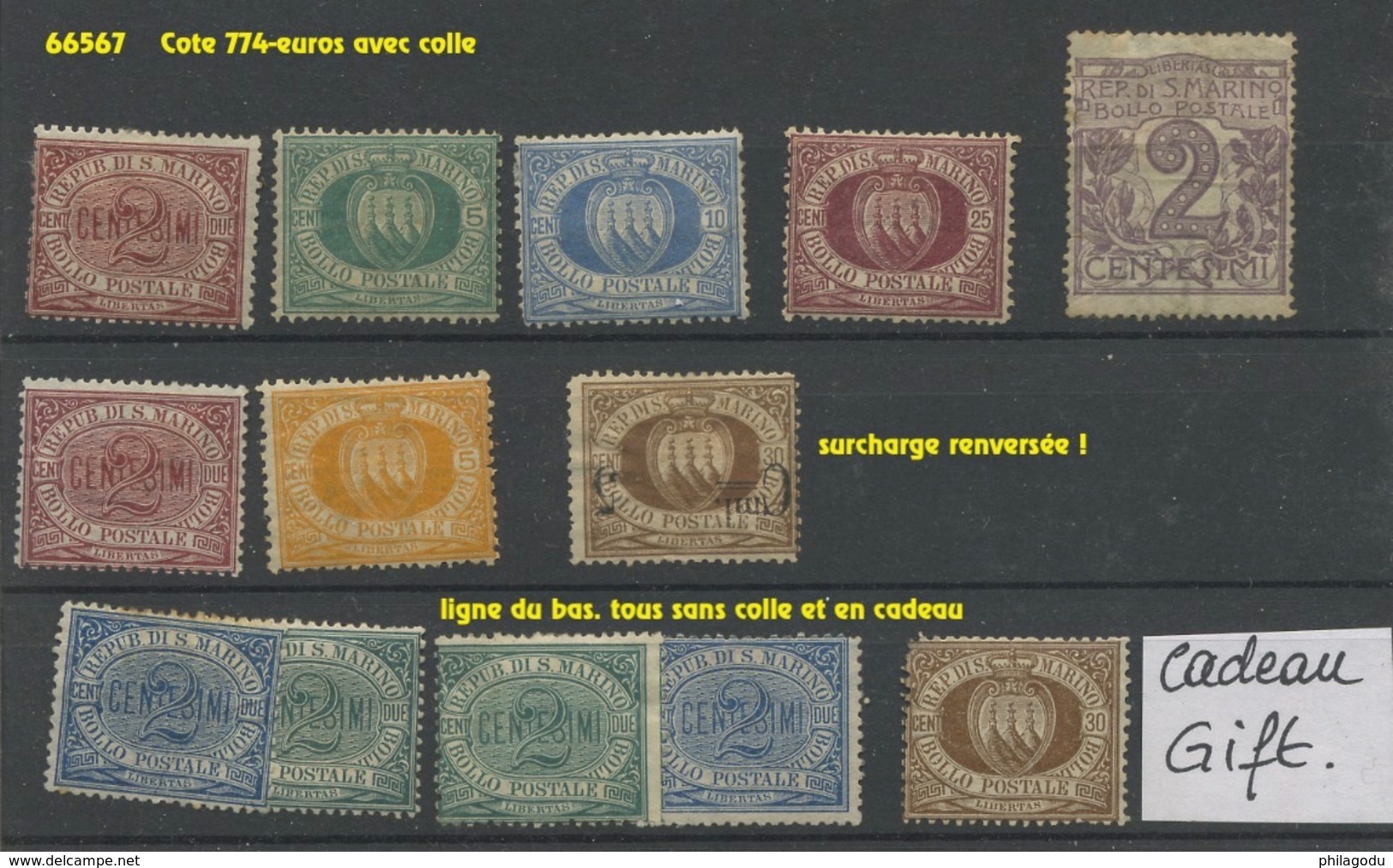 RSM * Premières émissions. Dépareillés.  Cote 774 Euros Et Une Prime. Un Est Surcharge Renversée Inverted Overprint - ...-1877 Prephilately