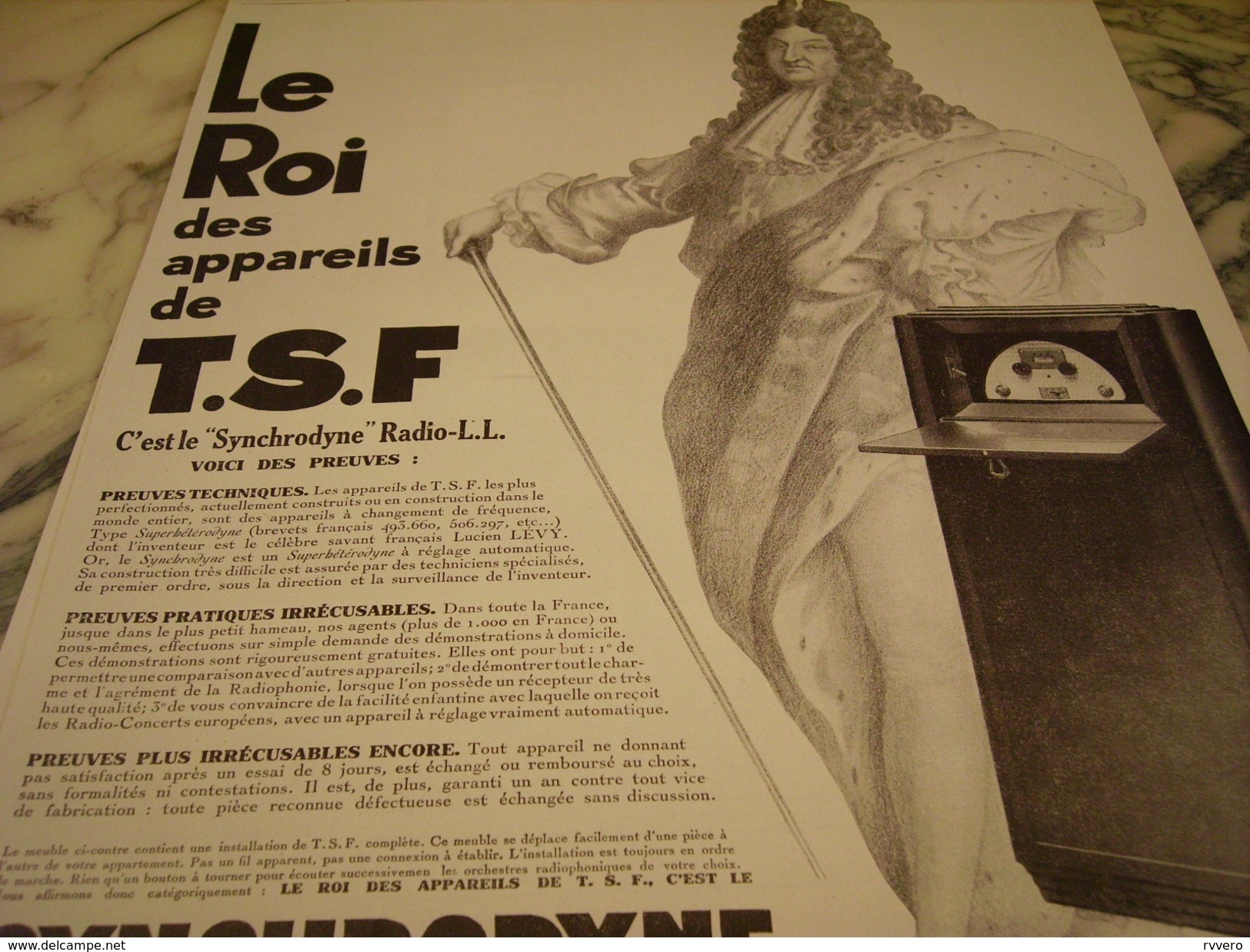 ANCIENNE PUBLICITE LE ROI DES TSF RADIO LL 1928 - Sonstige & Ohne Zuordnung