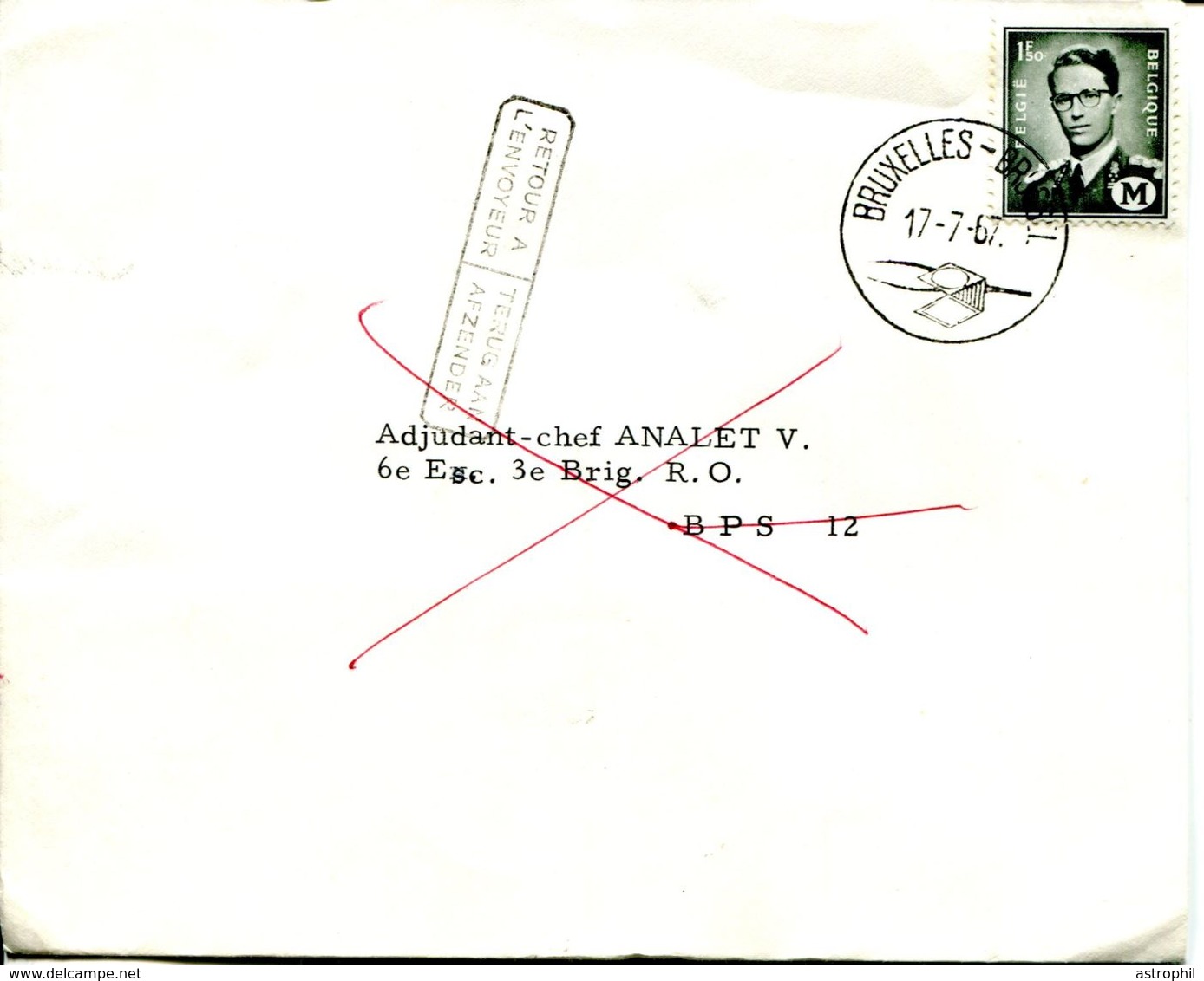 14167203 BE 19670717 Bx; Baudouin Marchand 1,50bef, Timbre Militaire; Pli Fdc Cob M1 + Retour-terug - Other & Unclassified