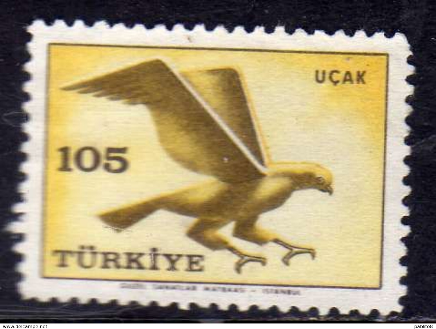 TURCHIA TURKÍA TURKEY 1959 AIR MAIL POSTA AEREA BIRD FAUNA AVICOLA HAWK FALCO 105k MNH - Poste Aérienne