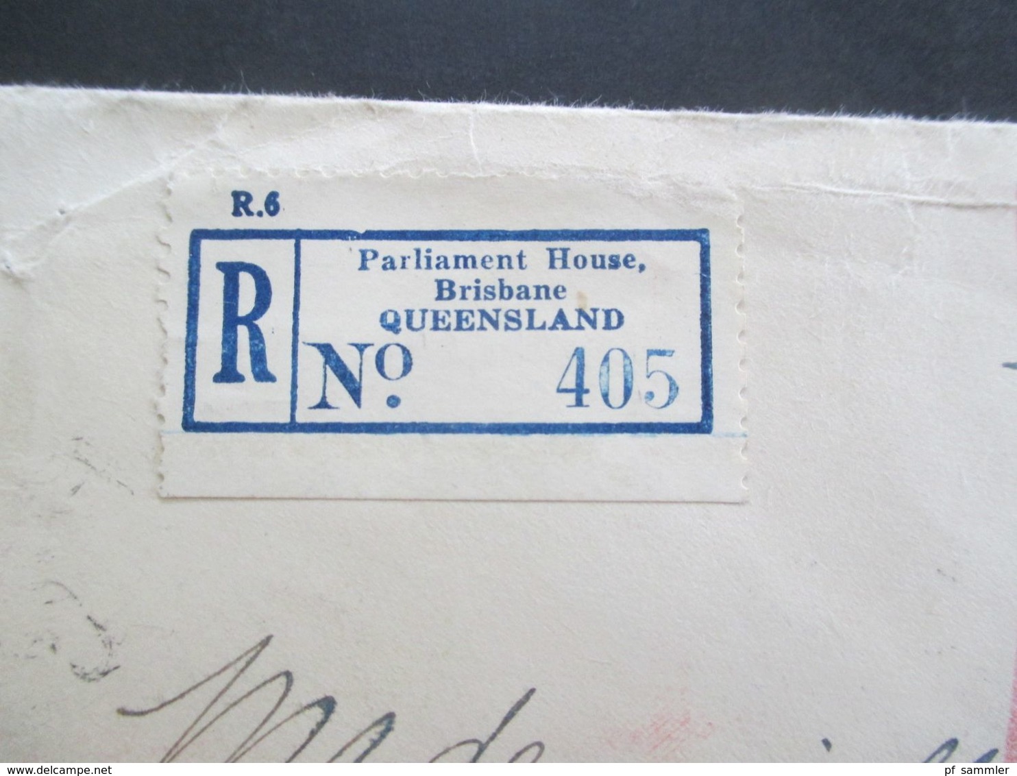 Australien 1937 Einschreiben Parliament House Brisbane Queensland Registered Nach Frankreich Tückseitig 4 Stempel - Brieven En Documenten