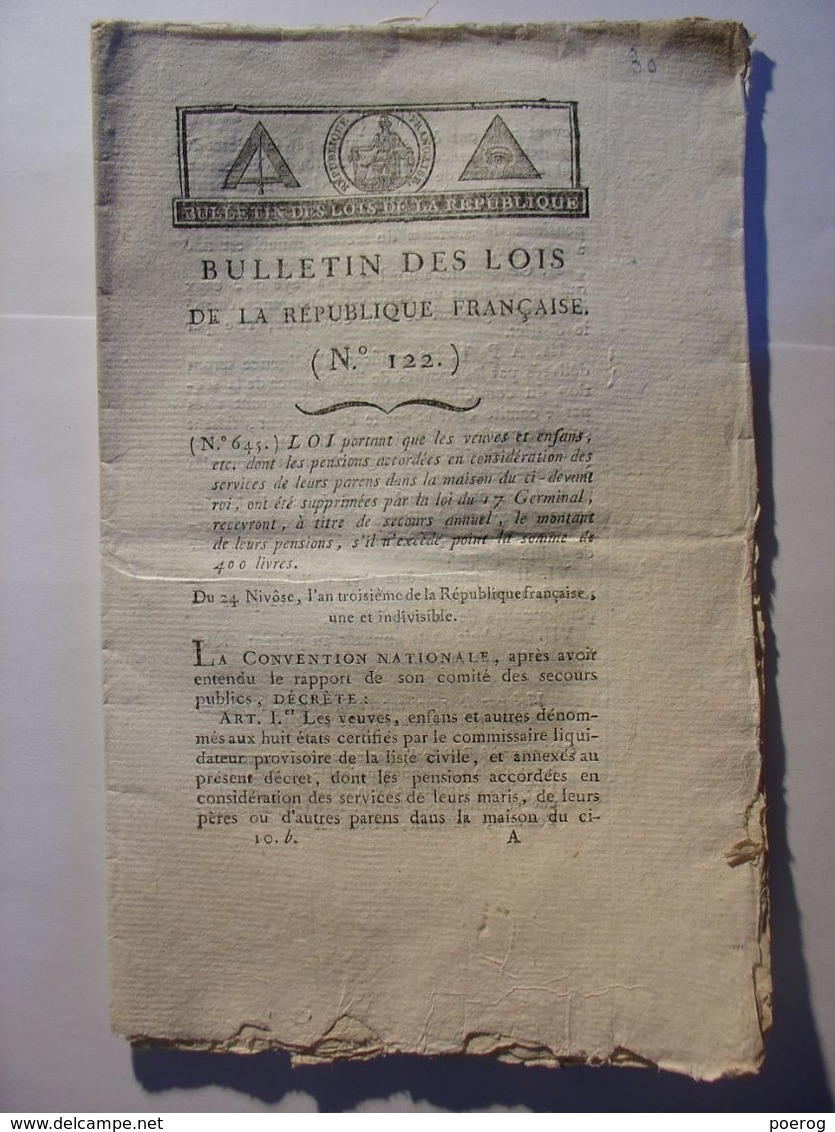 BULLETIN DES LOIS De 1795 - CARTE DE SURETE - REMISE DES LINGES AUX ENFANTS ET EPOUX DES CONDAMNES - Décrets & Lois