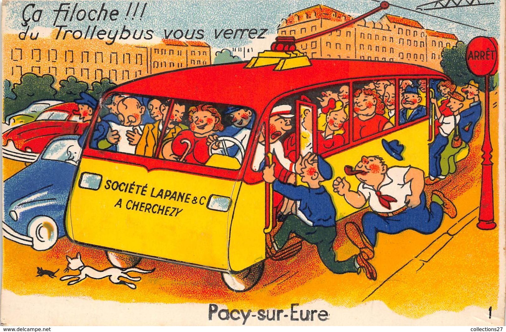 27-PACY-SUR-EURE- CARTE A SYSTEME- CA FILOCHE !!! DU TROLLEYBUS VOUS VERREZ PACY-SUR-EURE - Pacy-sur-Eure